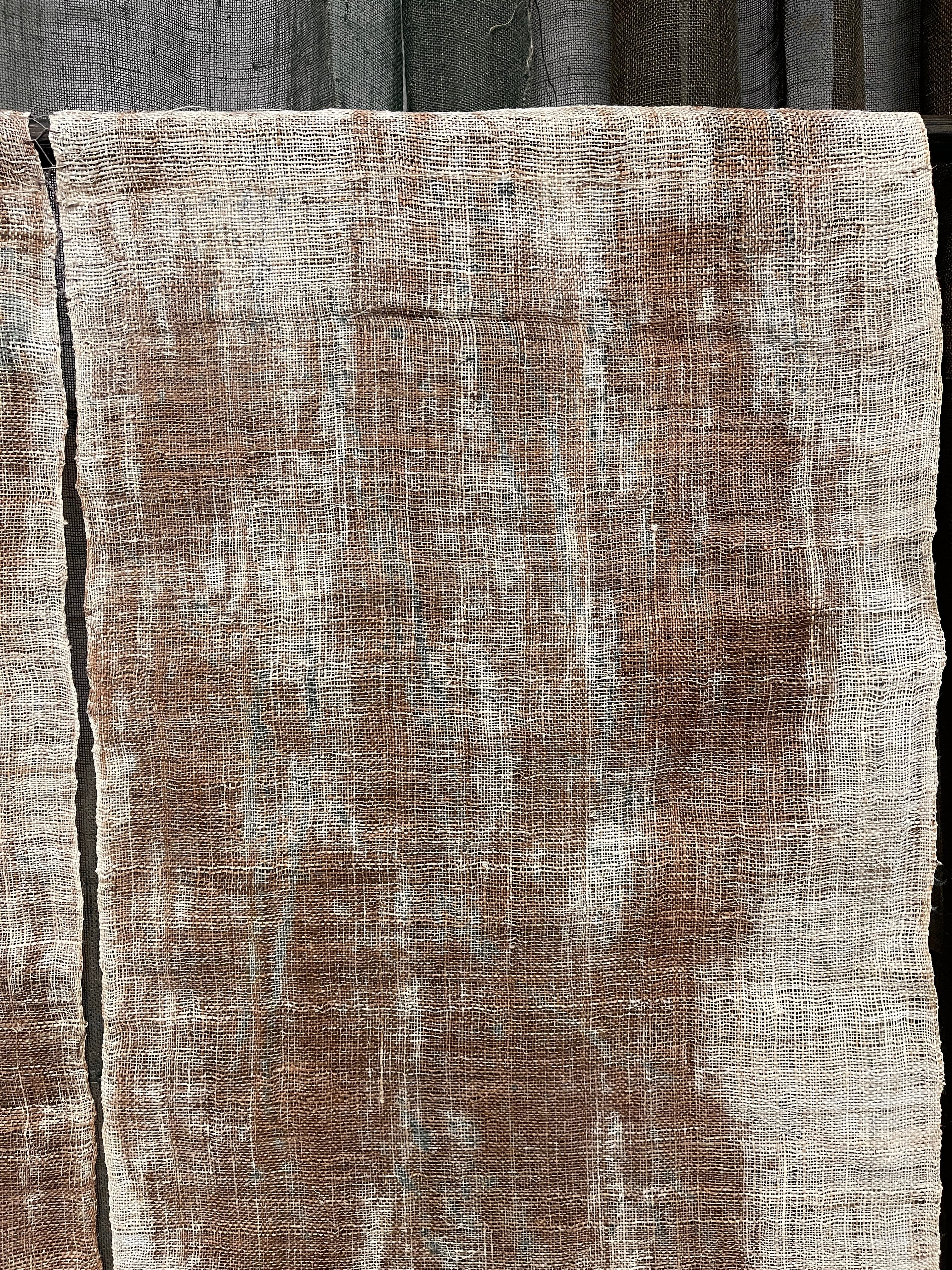 Vintage Japanese Hemp Noren, Panelled Curtain