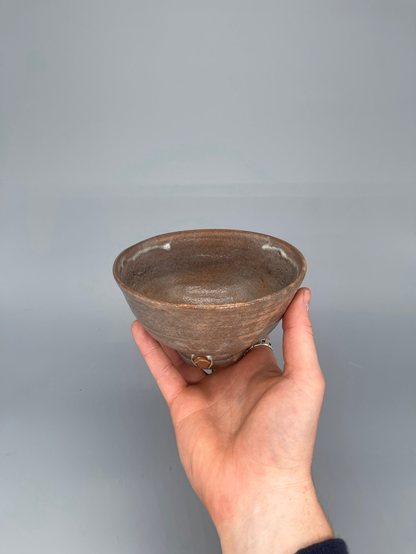 Vintage Japanese Matcha Bowl, Chawan - Brown, White Drip Glaze