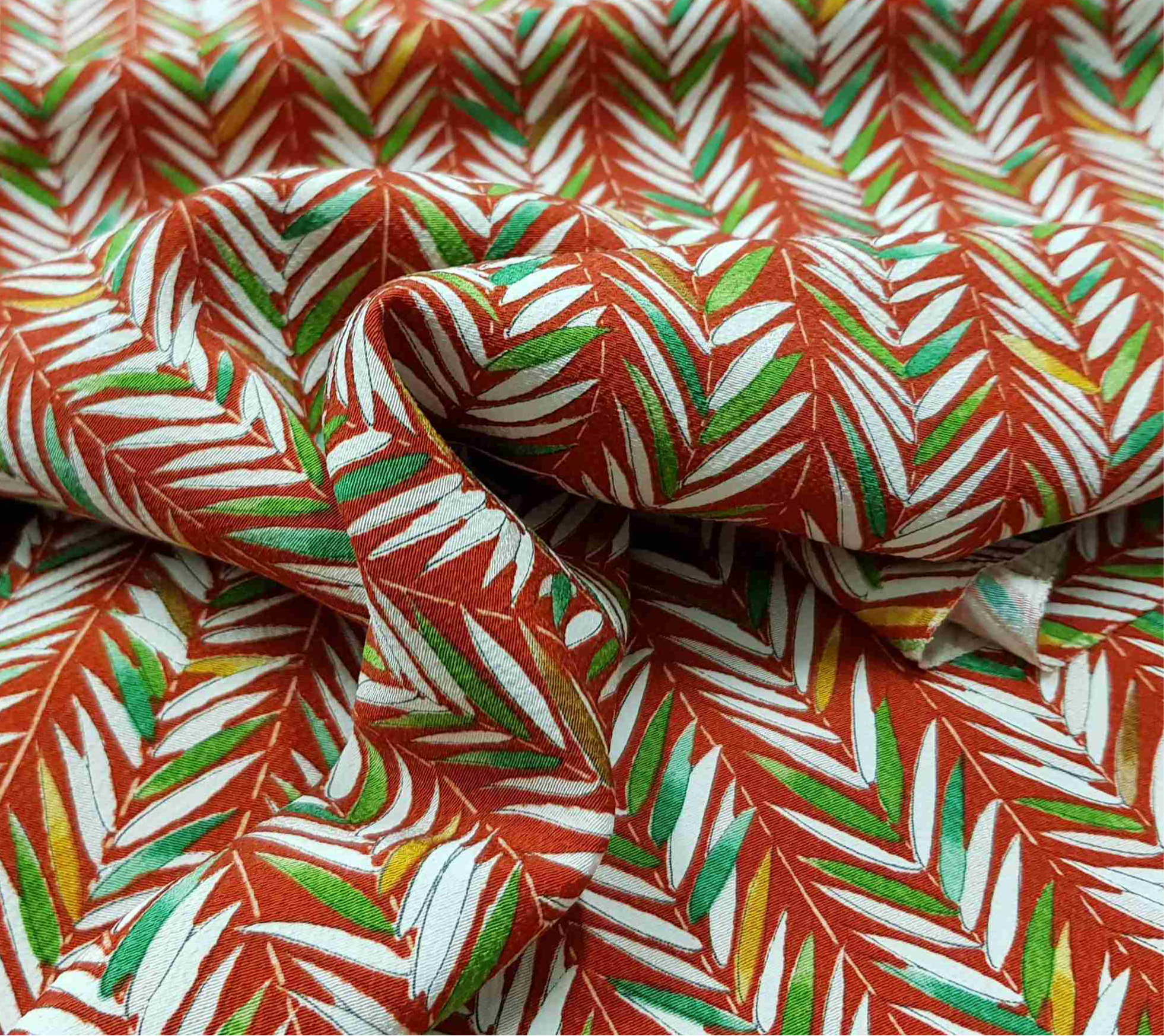 Japanese Silk Fabric Piece Red with Leaves