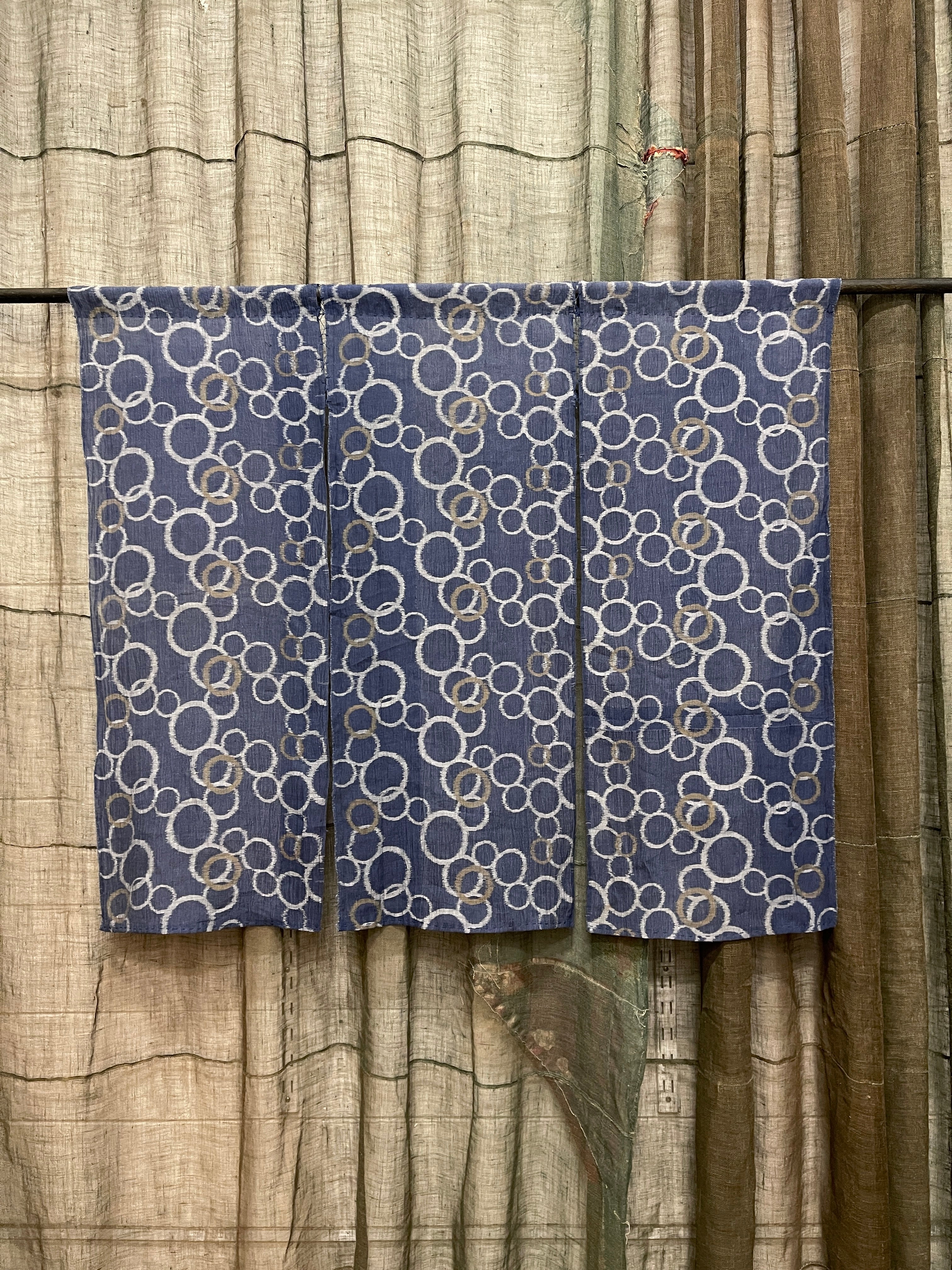Vintage Japanese Hemp Noren, Panelled Curtain