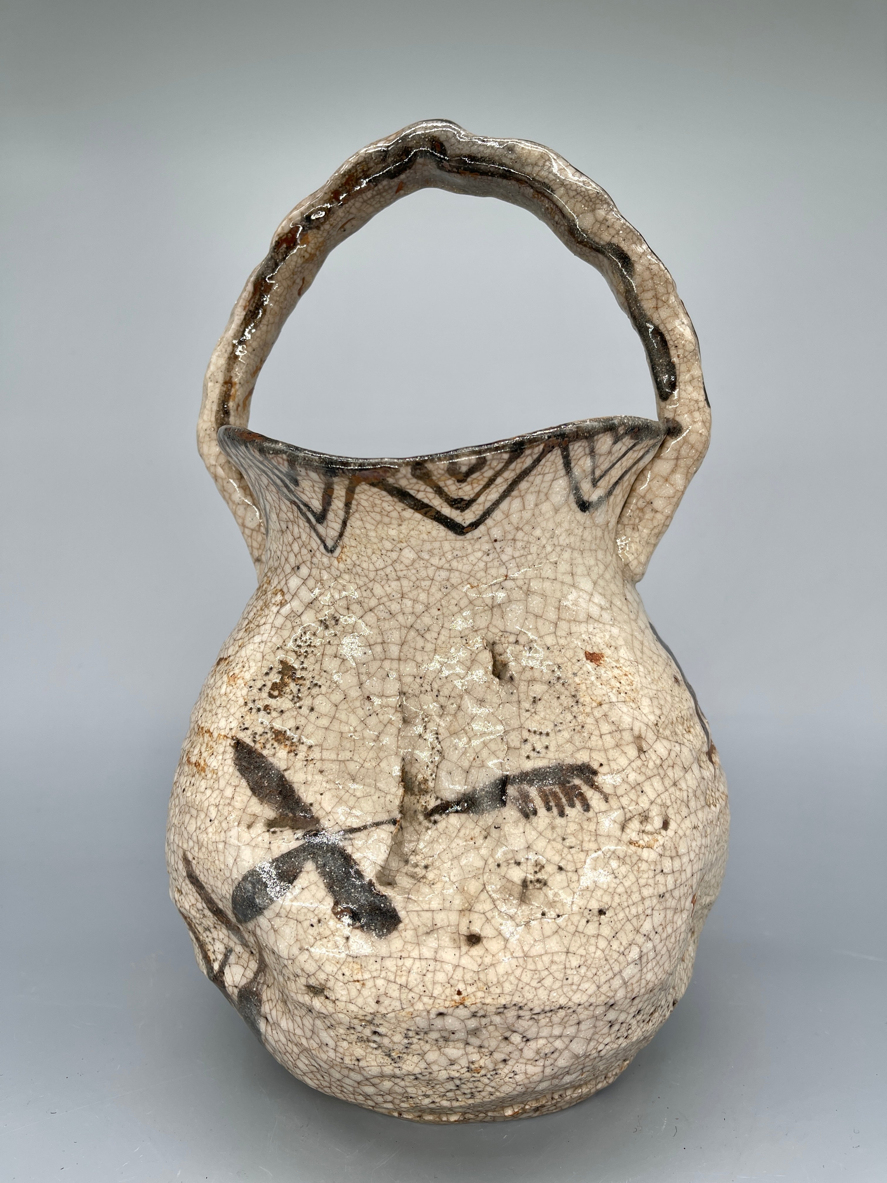 Vintage Japanese Ikebana Vase - Raku Pottery