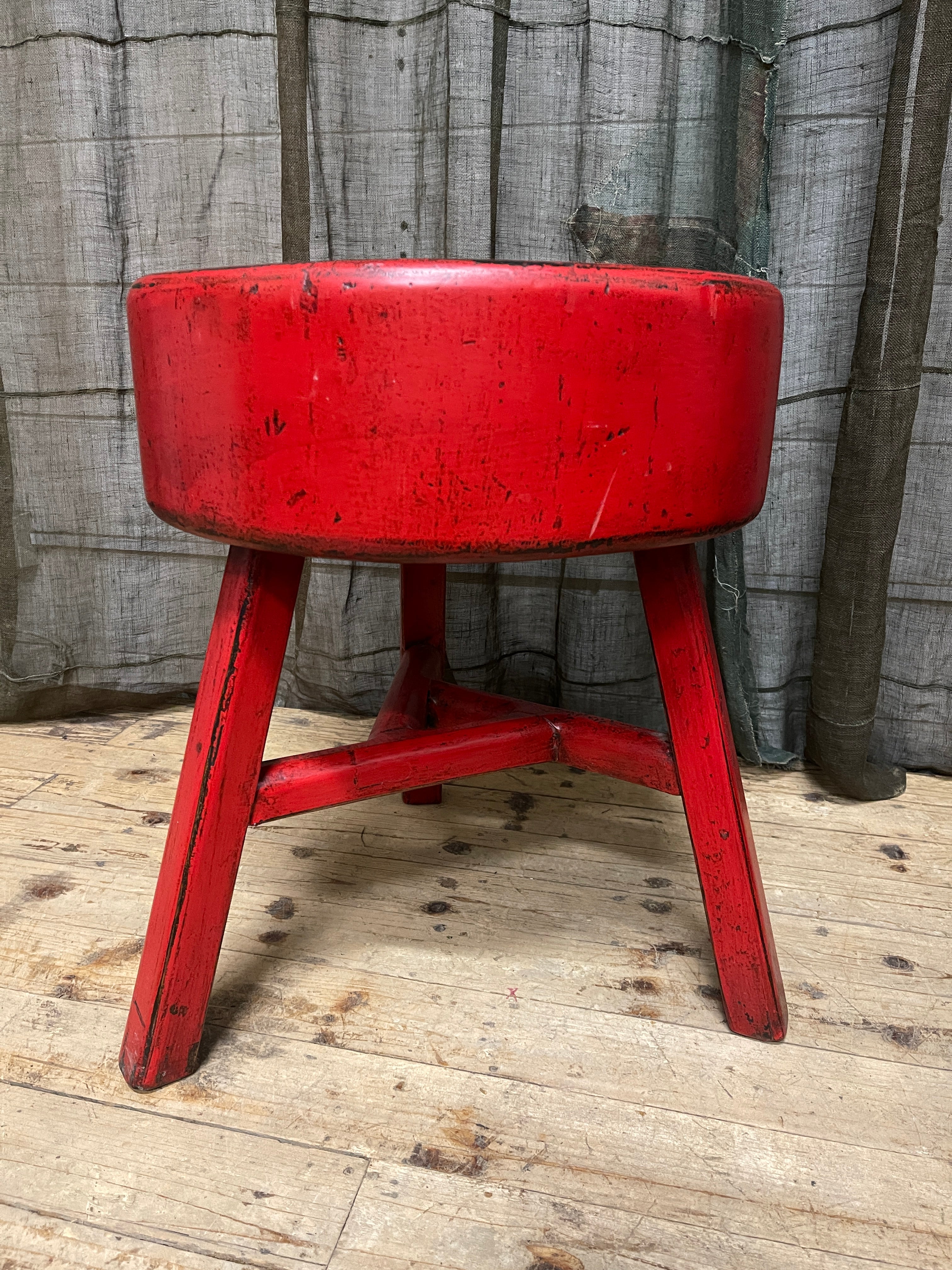 Chinese Provincial Elm Stool - Red