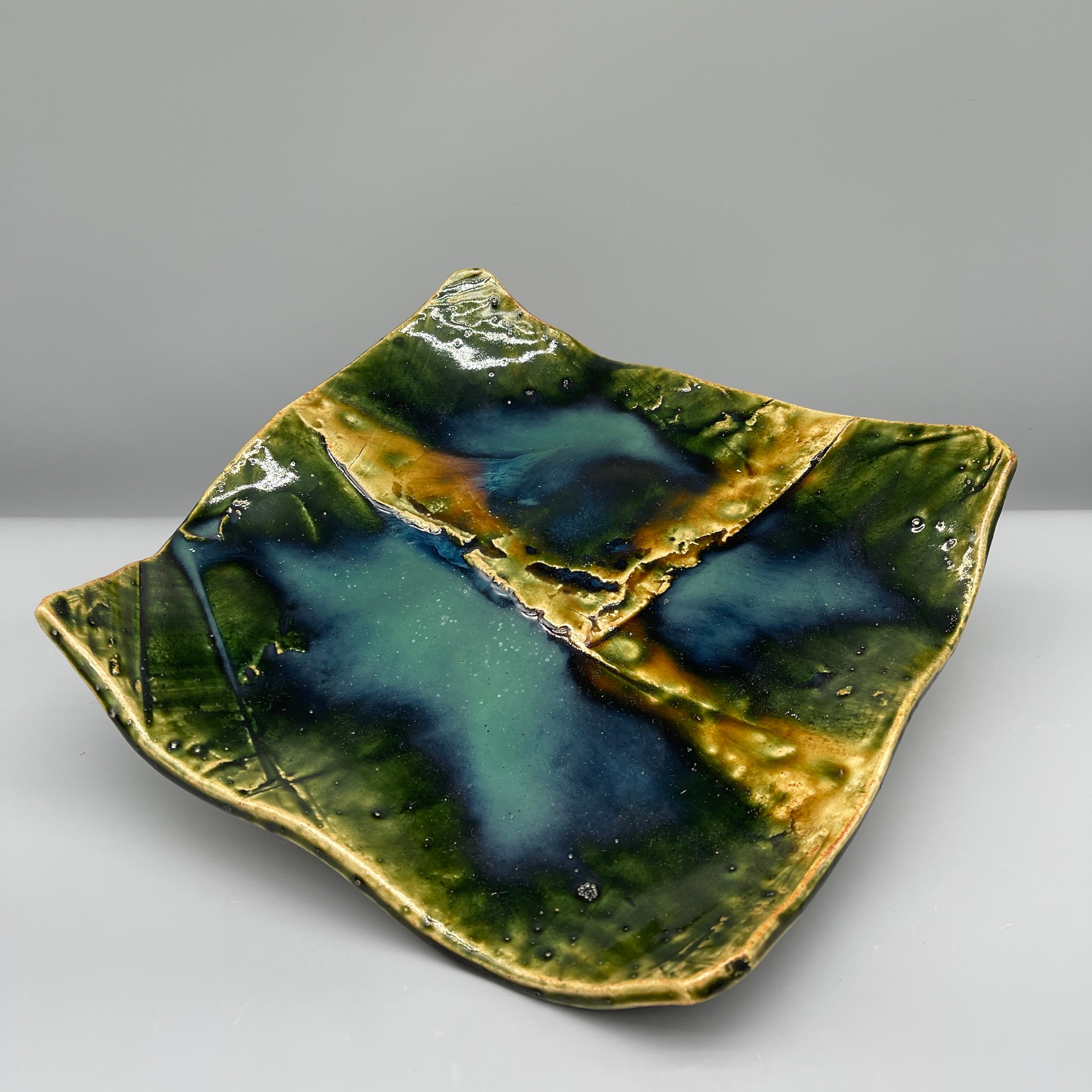 Vintage Japanese Ceramic Plate, Oribe Glaze