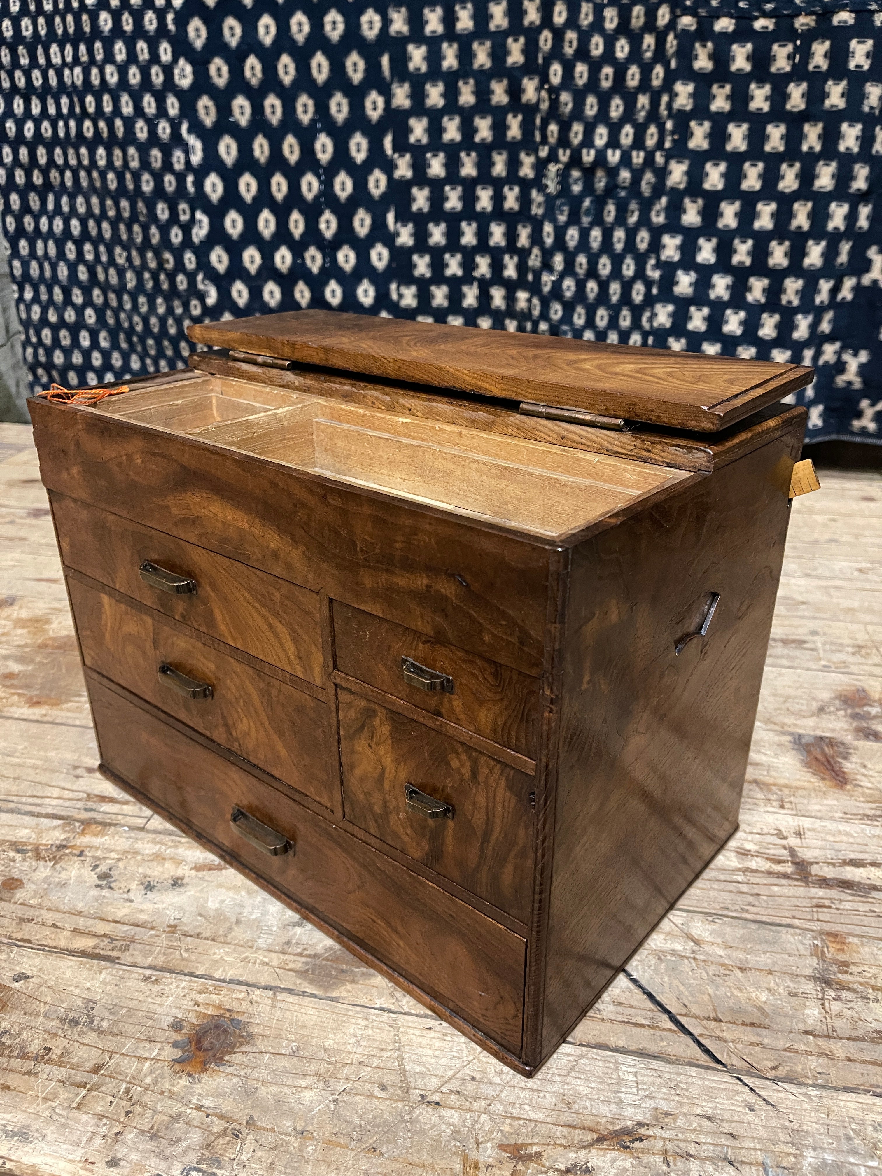 Vintage Japanese Sewing Box, Hari Bako - Elm | Midcentury