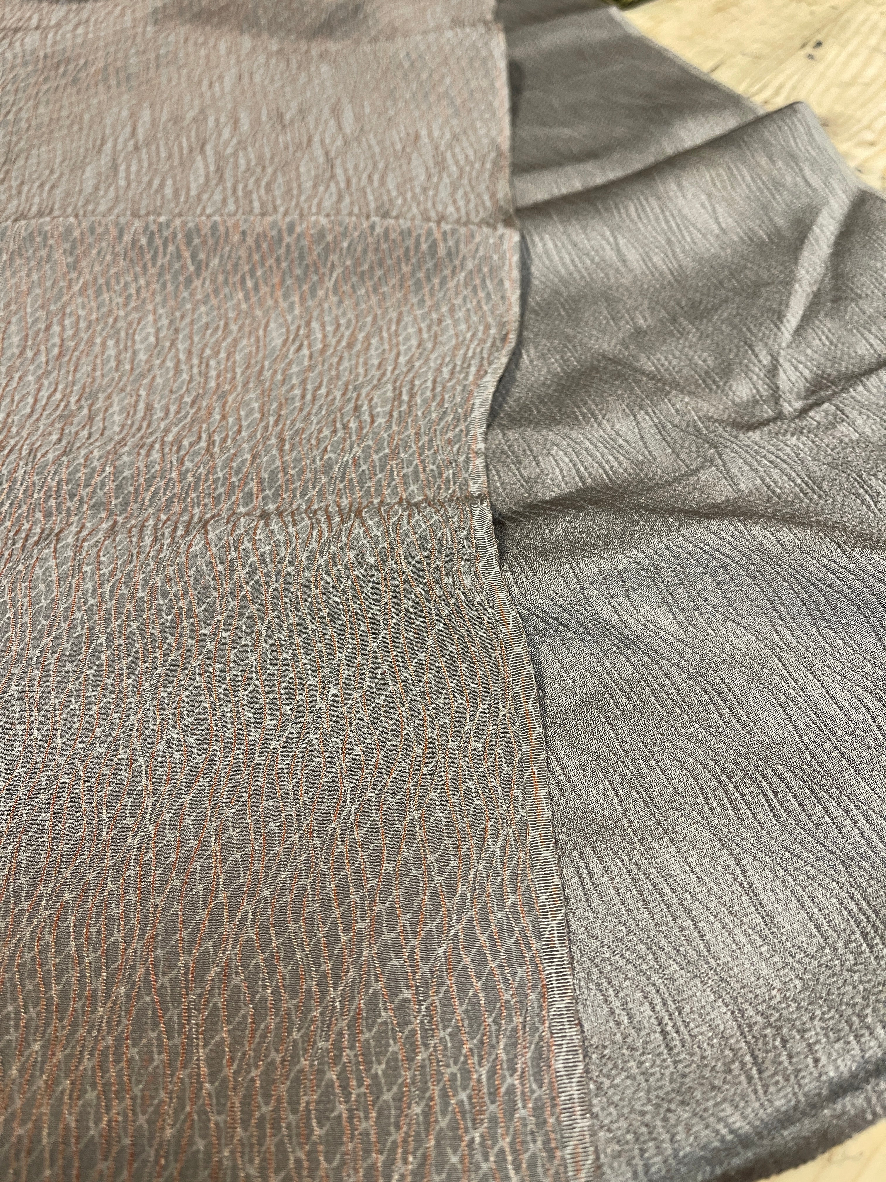 Japanese Silk Fabric, Silver Linear Wave Pattern