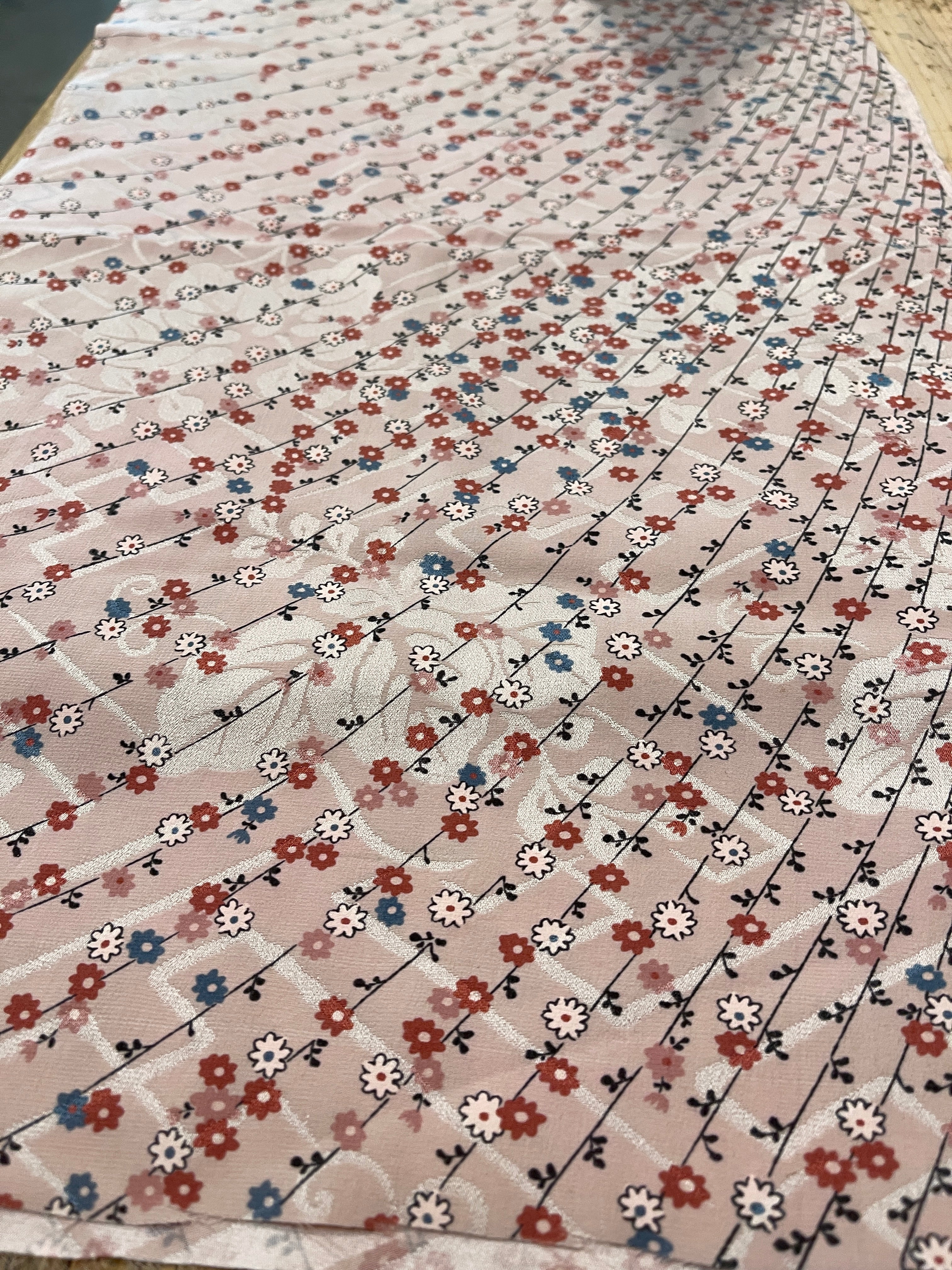 Japanese Silk Fabric, Pink with Floral Pattern