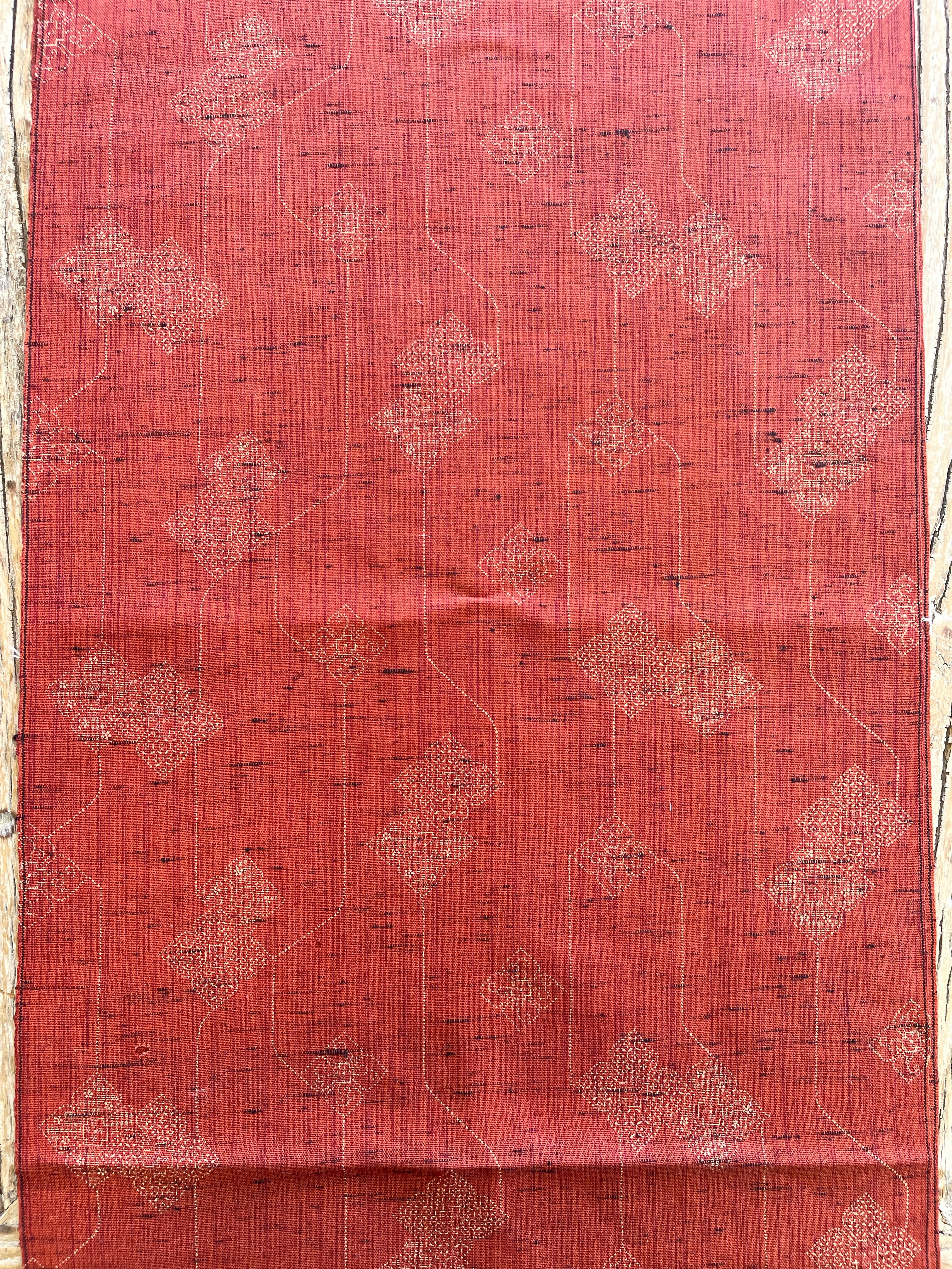 Japanese Wool Fabric, Terracotta Red with an Oriental Pattern