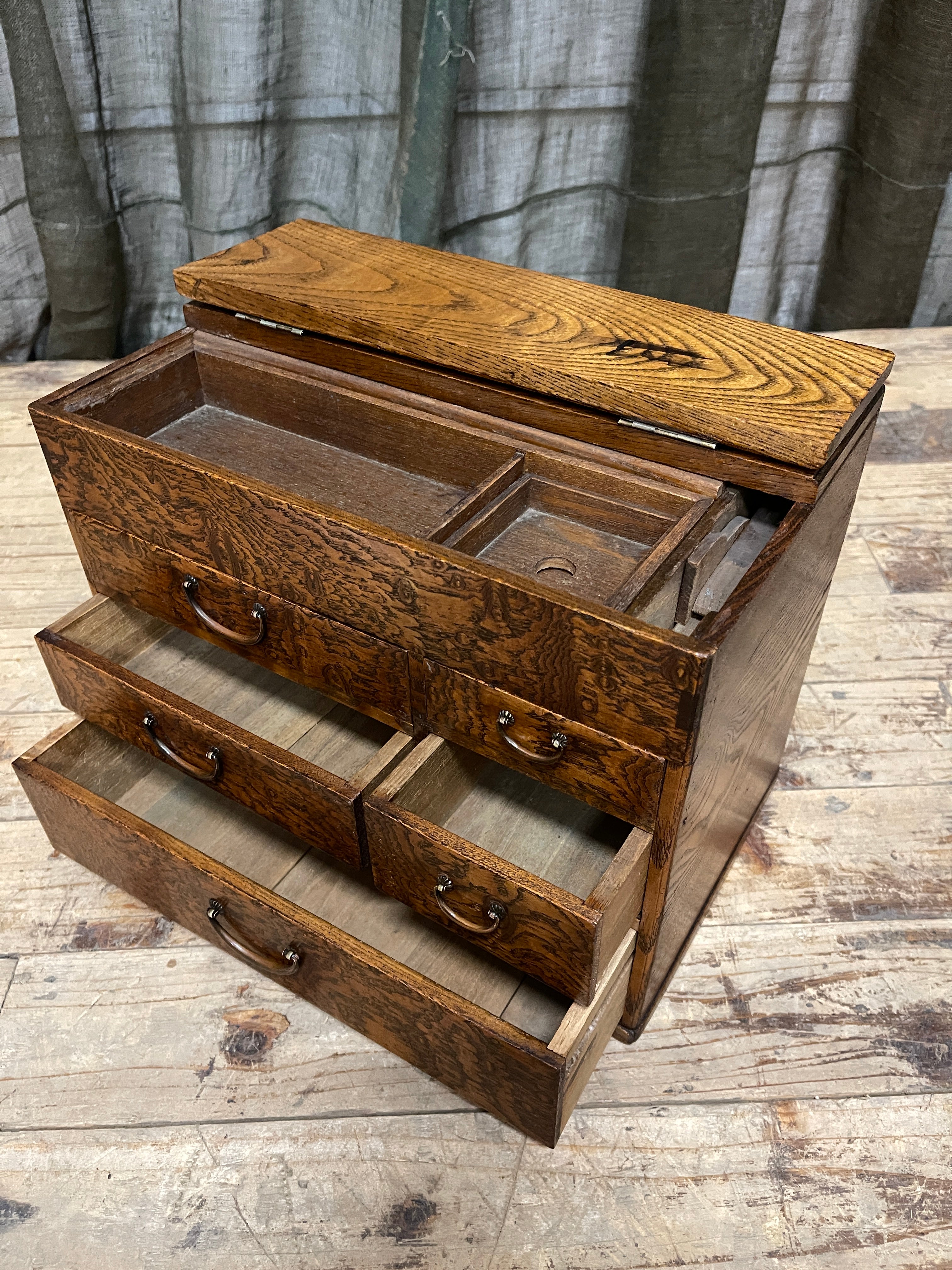 Vintage Japanese Sewing Box, Hari Bako - Elm | 1920's