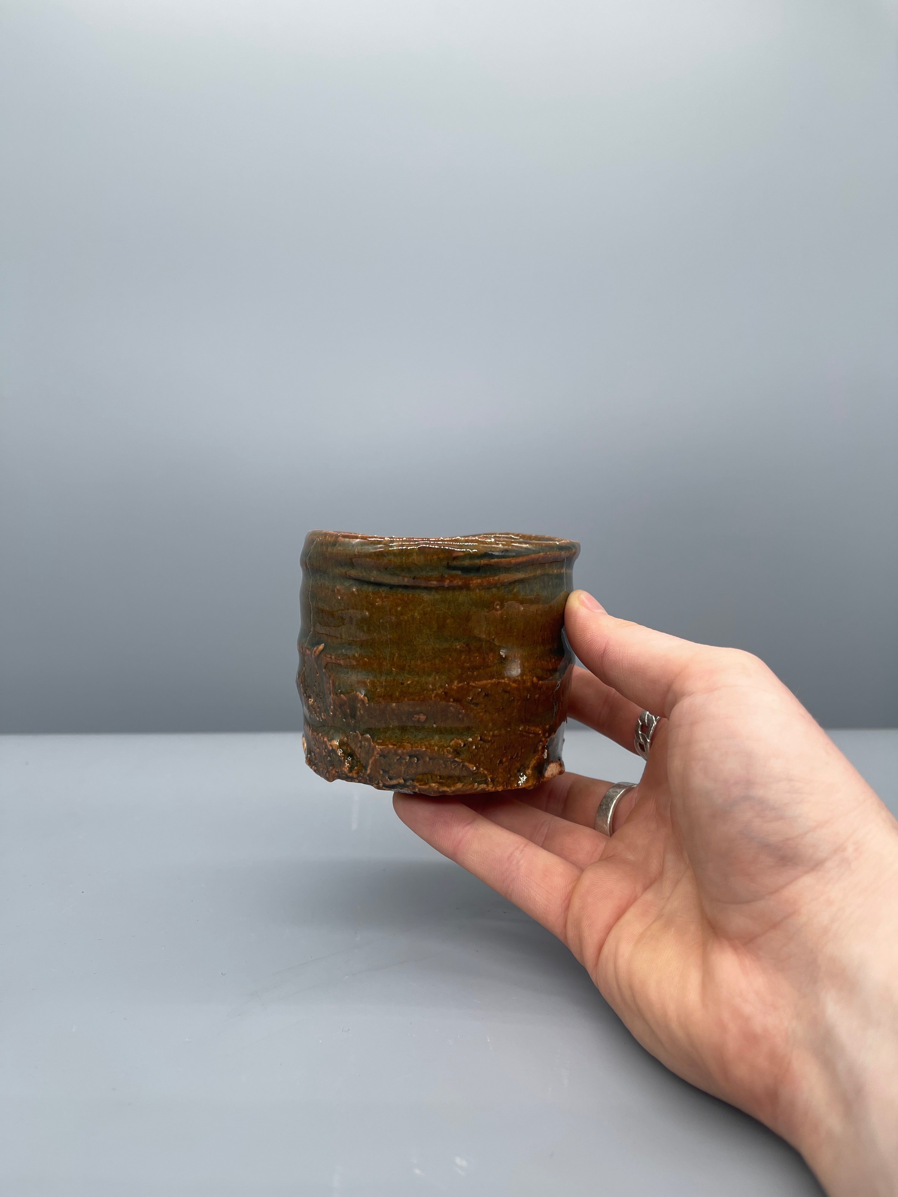 Small Vintage Japanese Chawan, Tea Bowl - Green Glaze