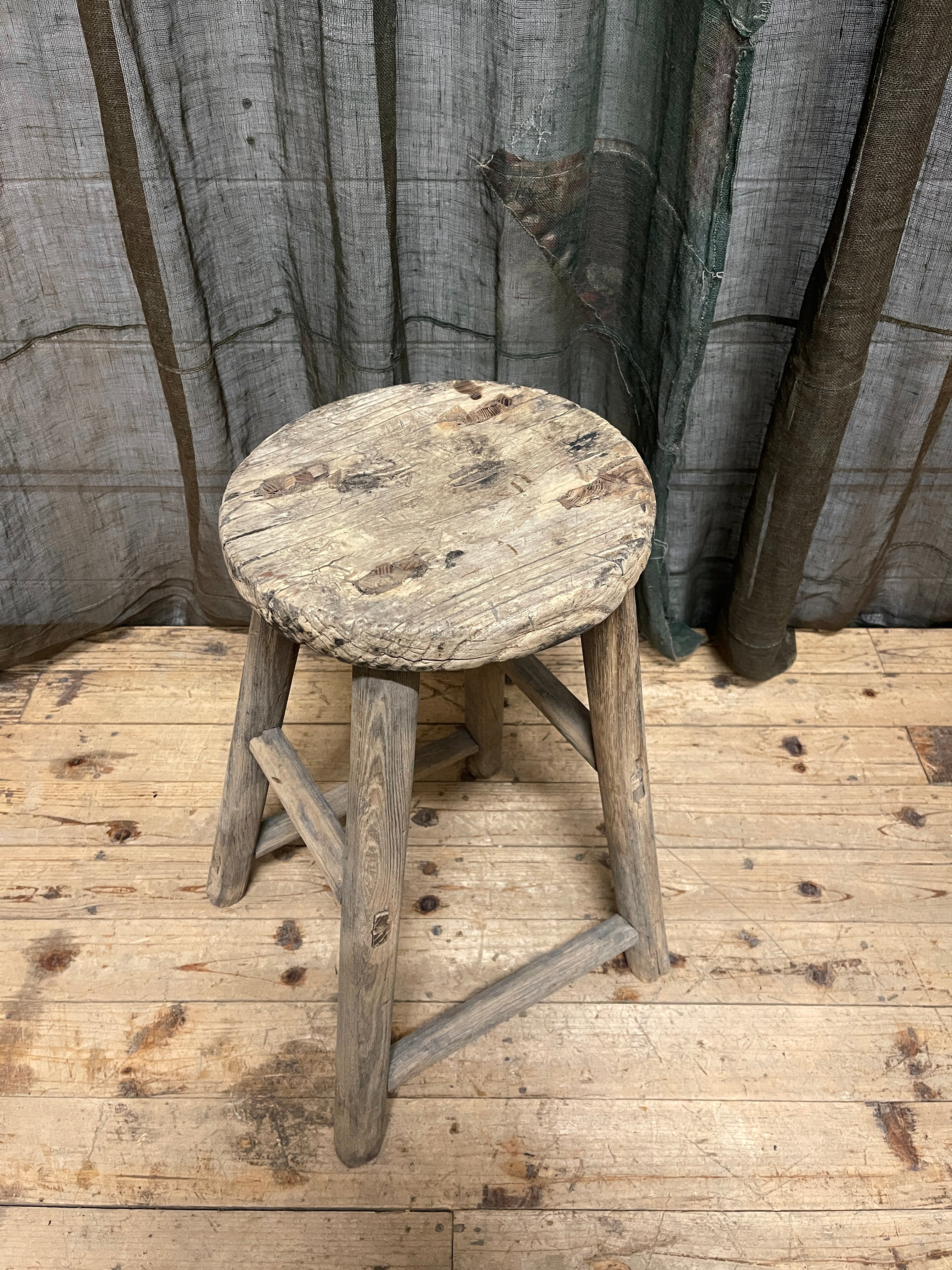 Vintage Chinese Provincial Elm Stool