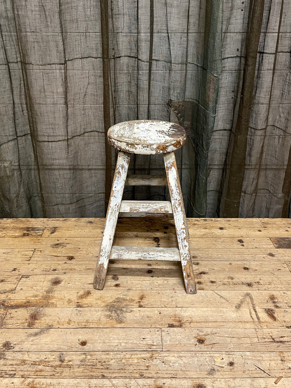 Chinese Provincial Elm Stool - White