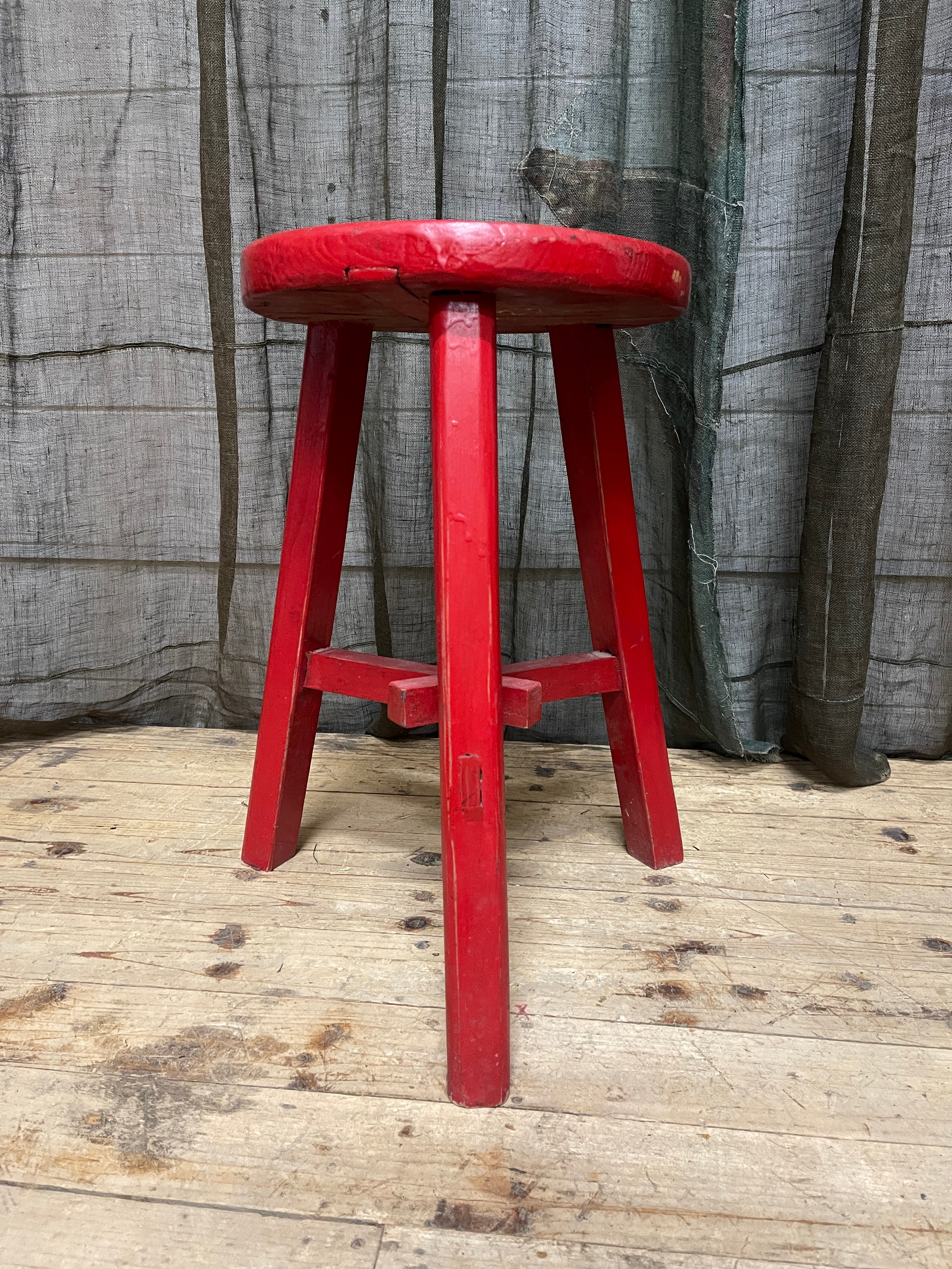 Chinese Provincial Elm Stool - Red