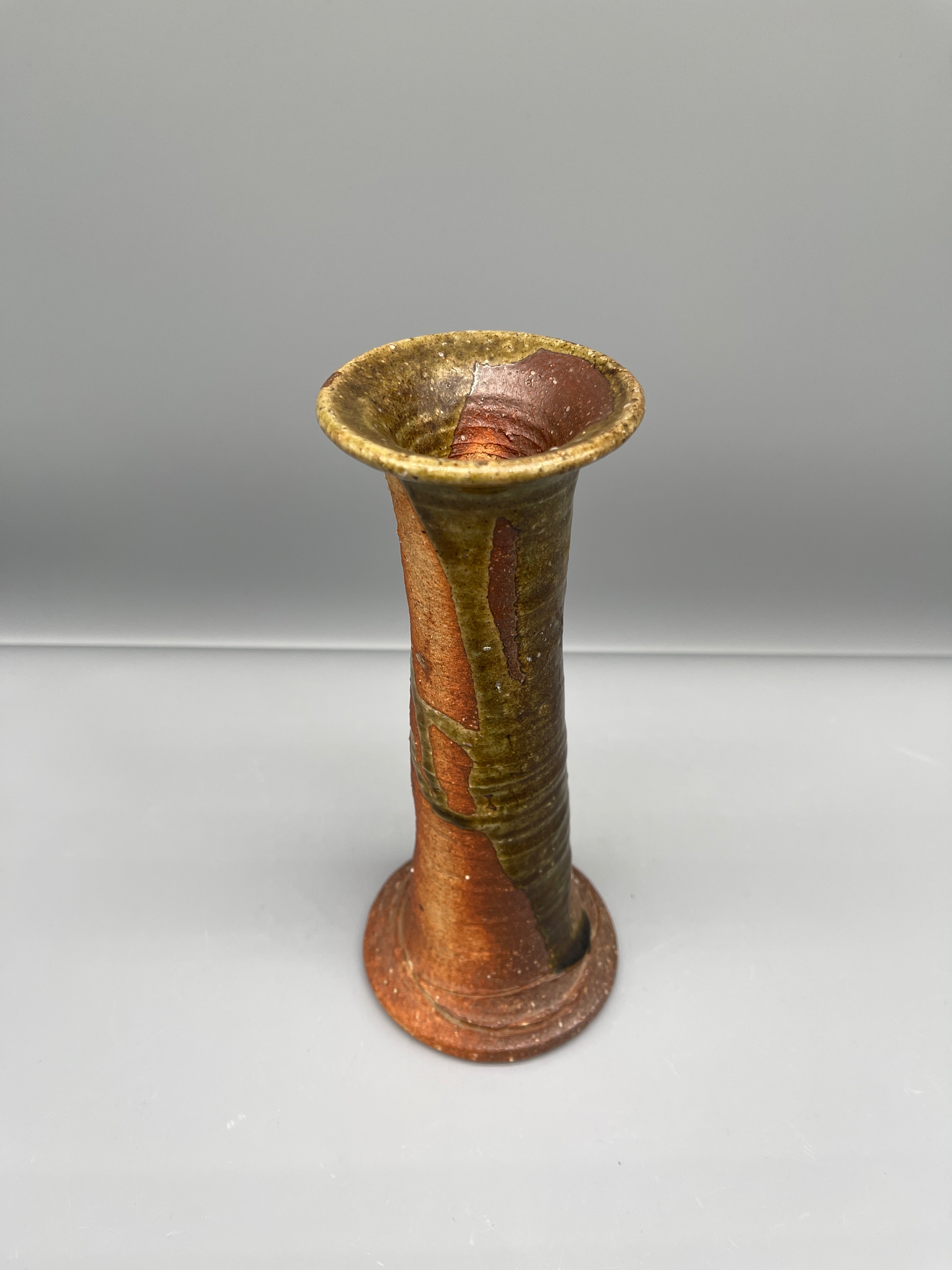 Vintage Japanese Ikebana Vase - Earthy Brown Bizen Glaze