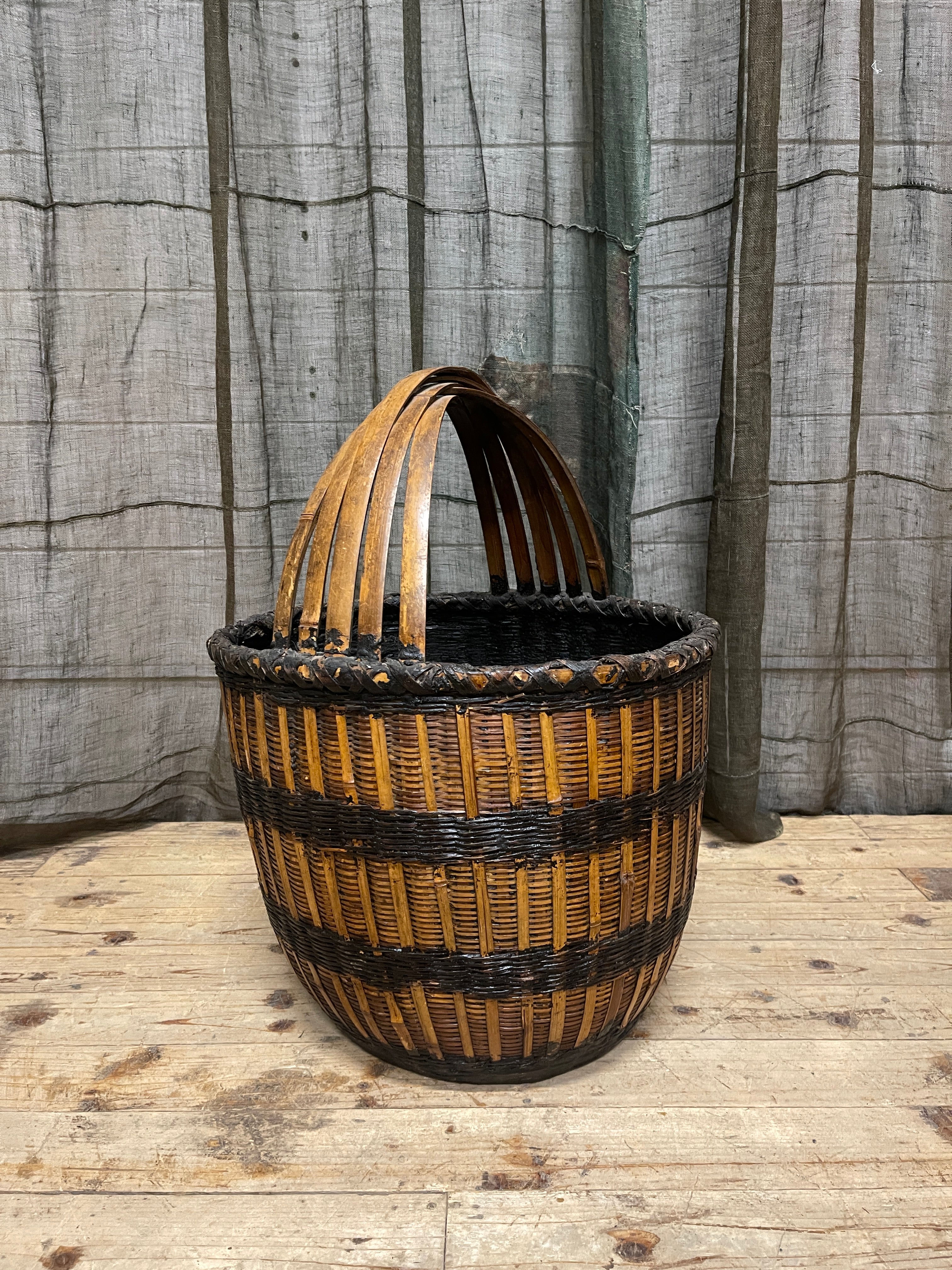 Vintage Chinese Country Farm Basket - Bamboo