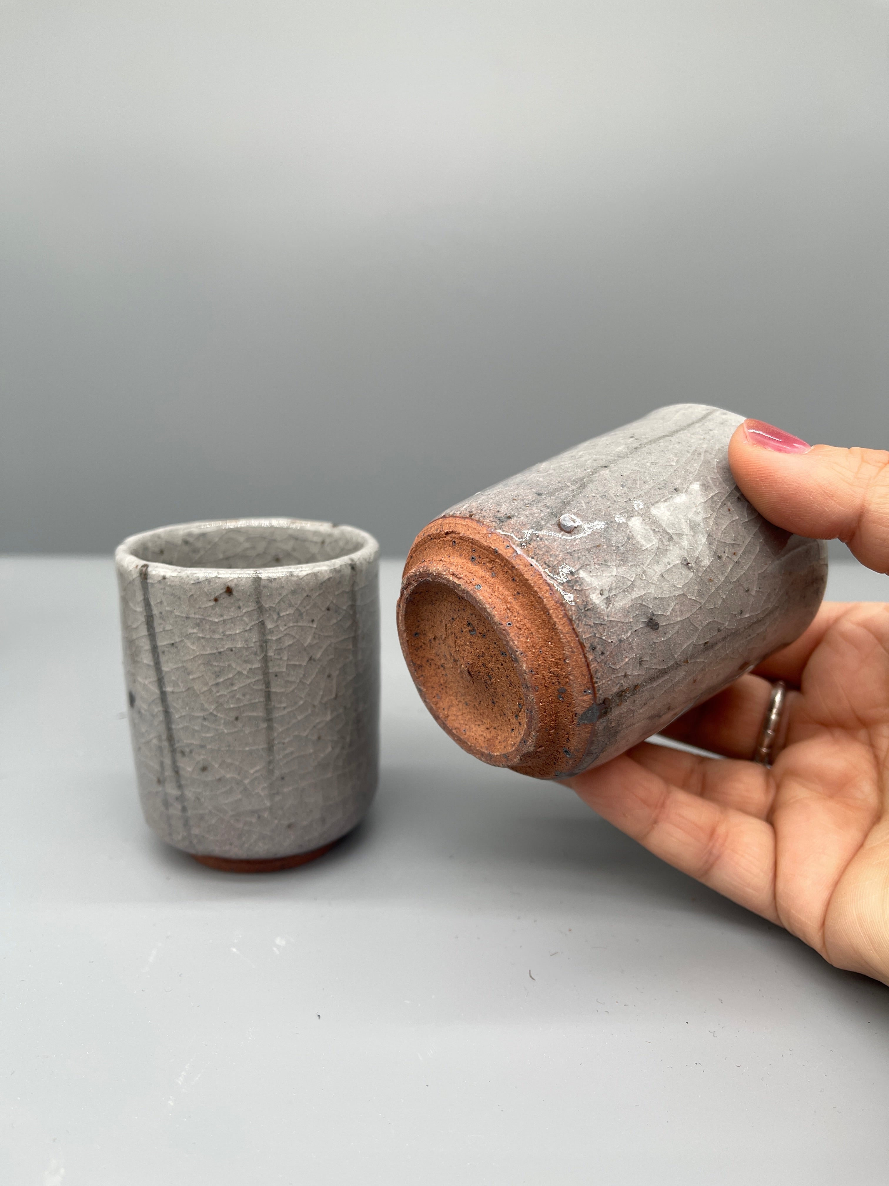 Set of Vintage Japanese Yunomi, Tea Cup - Ash Glaze