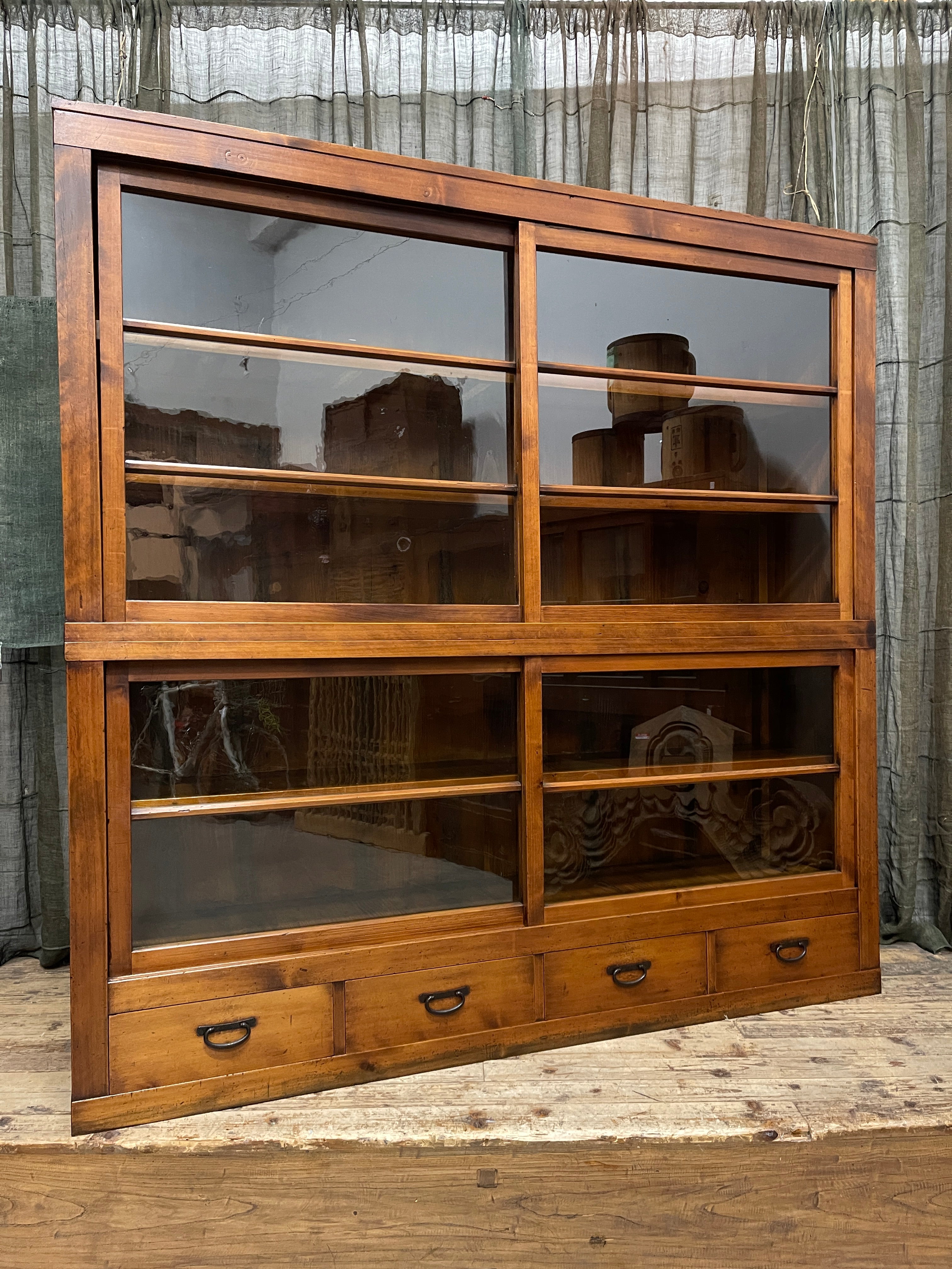 Antique Japanese Shop Display Cabinet - Cypress | Meiji