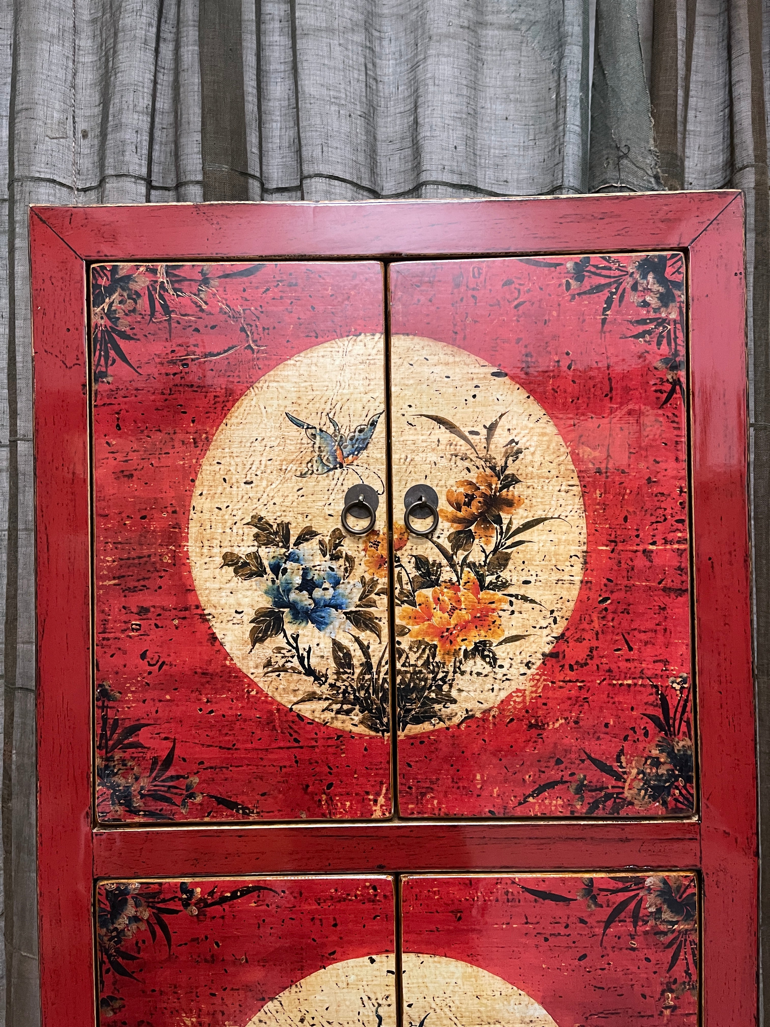 Provincial Style Chinese Red Lacquered Cabinet