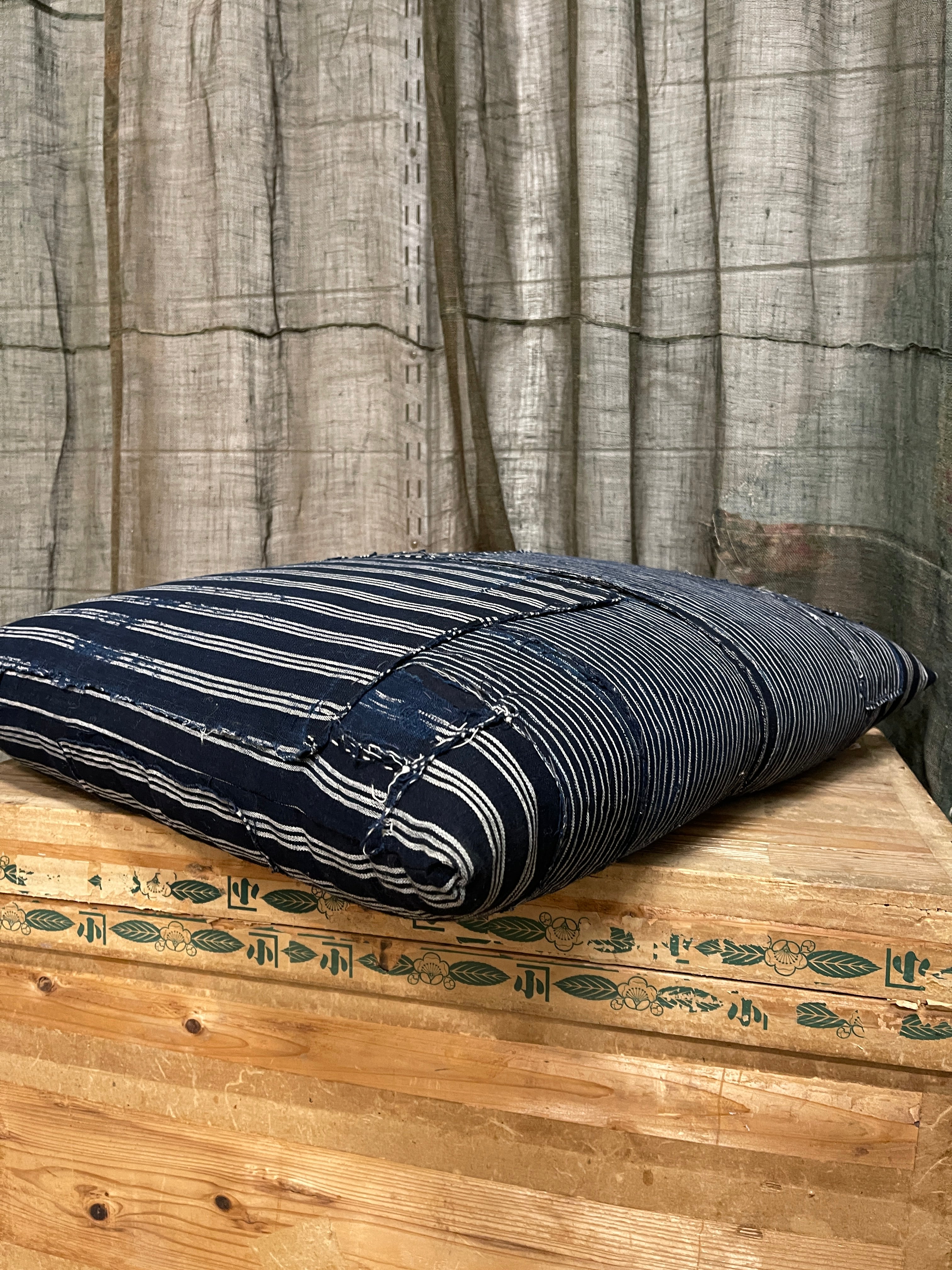 Japanese Floor Cushions Covered with Vintage Japanese Boro Fabric