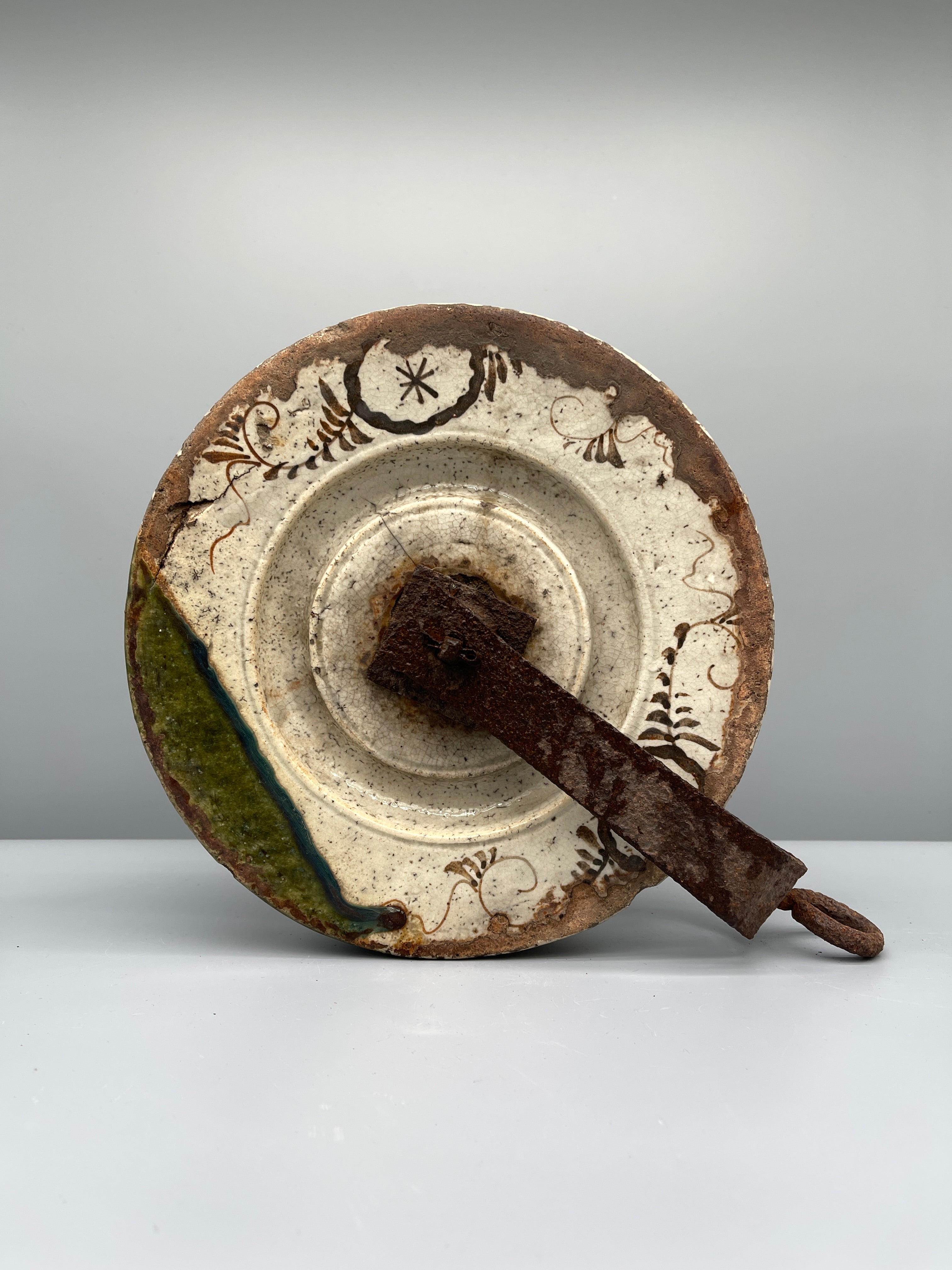 Antique Japanese Oribe Ceramic Well Pulley, Idoguruma