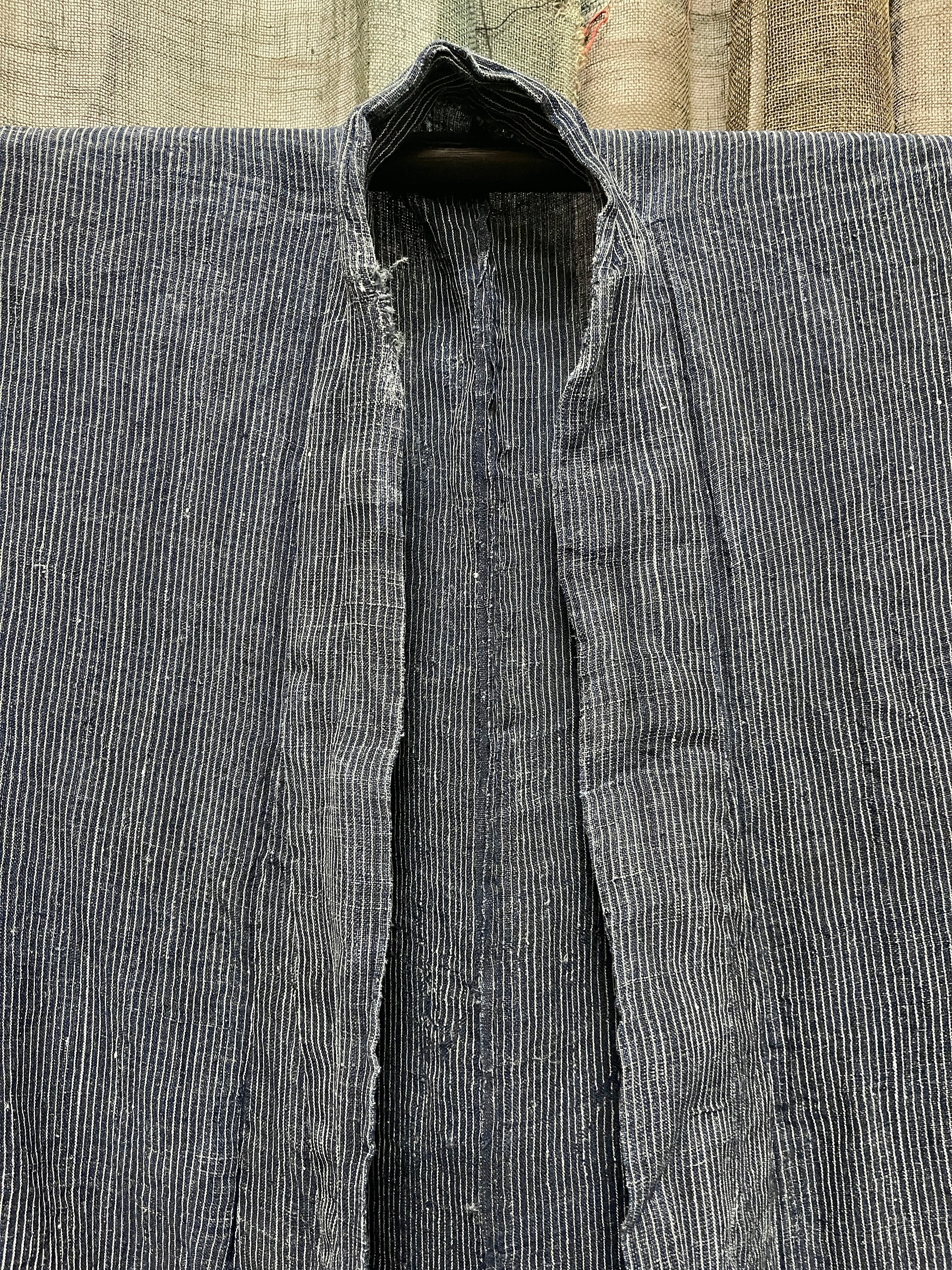 Antique Japanese hemp Kimono - Indigo Pinstripe - Men's