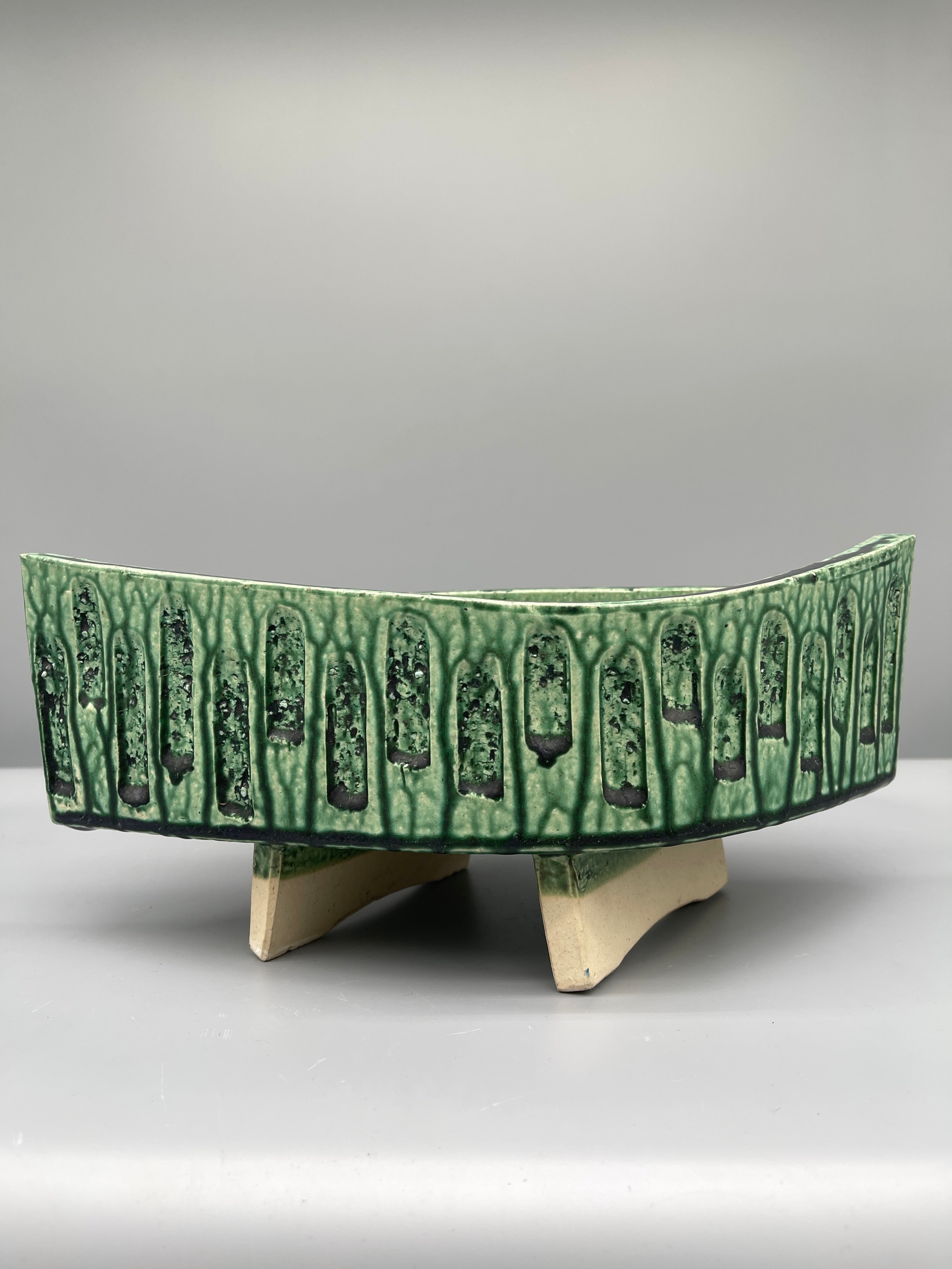 Vintage Japanese Ikebana Vase - Green Mid-Century Shape