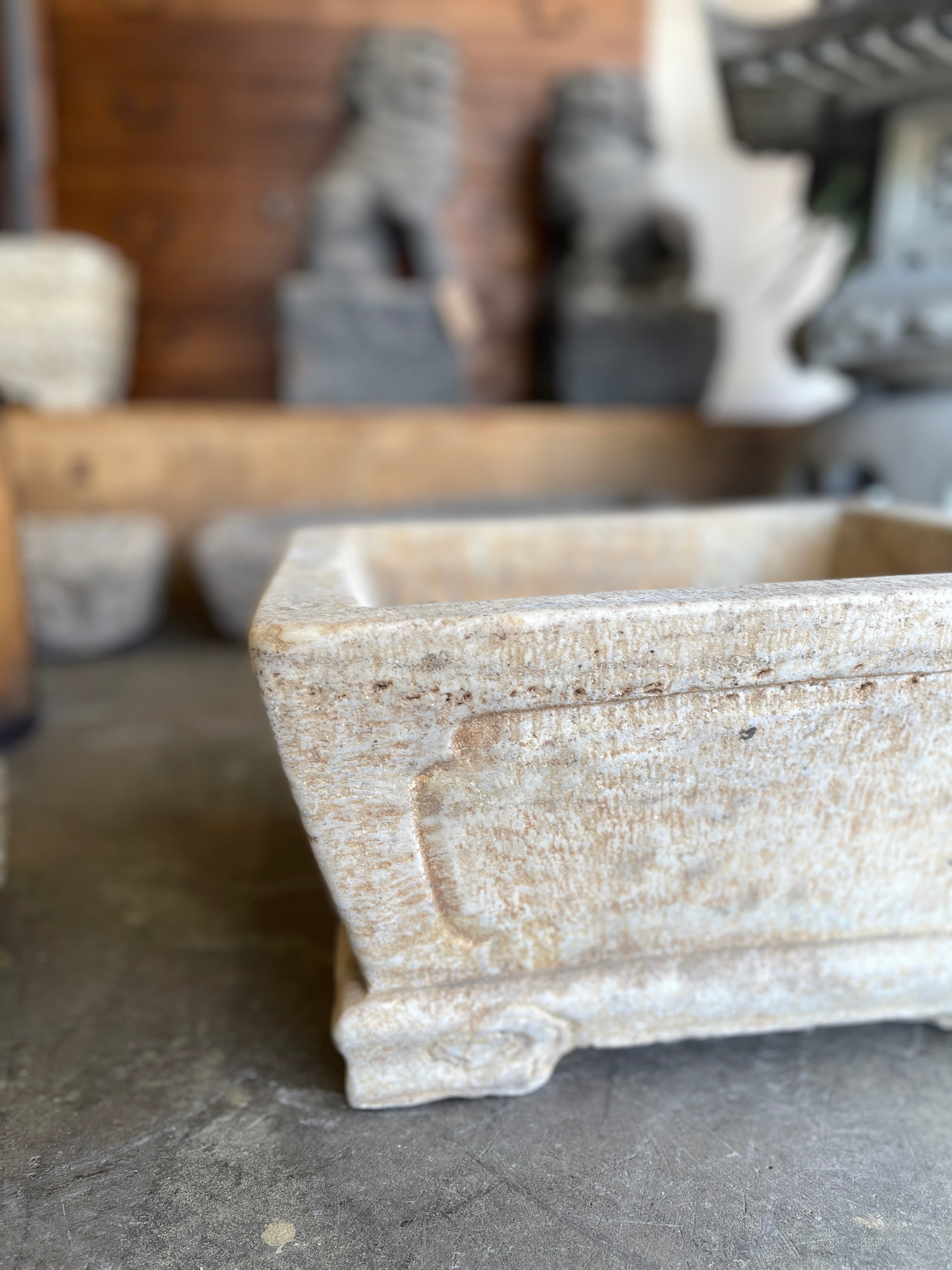 Chinese Square Marble Planter, Garden Pot