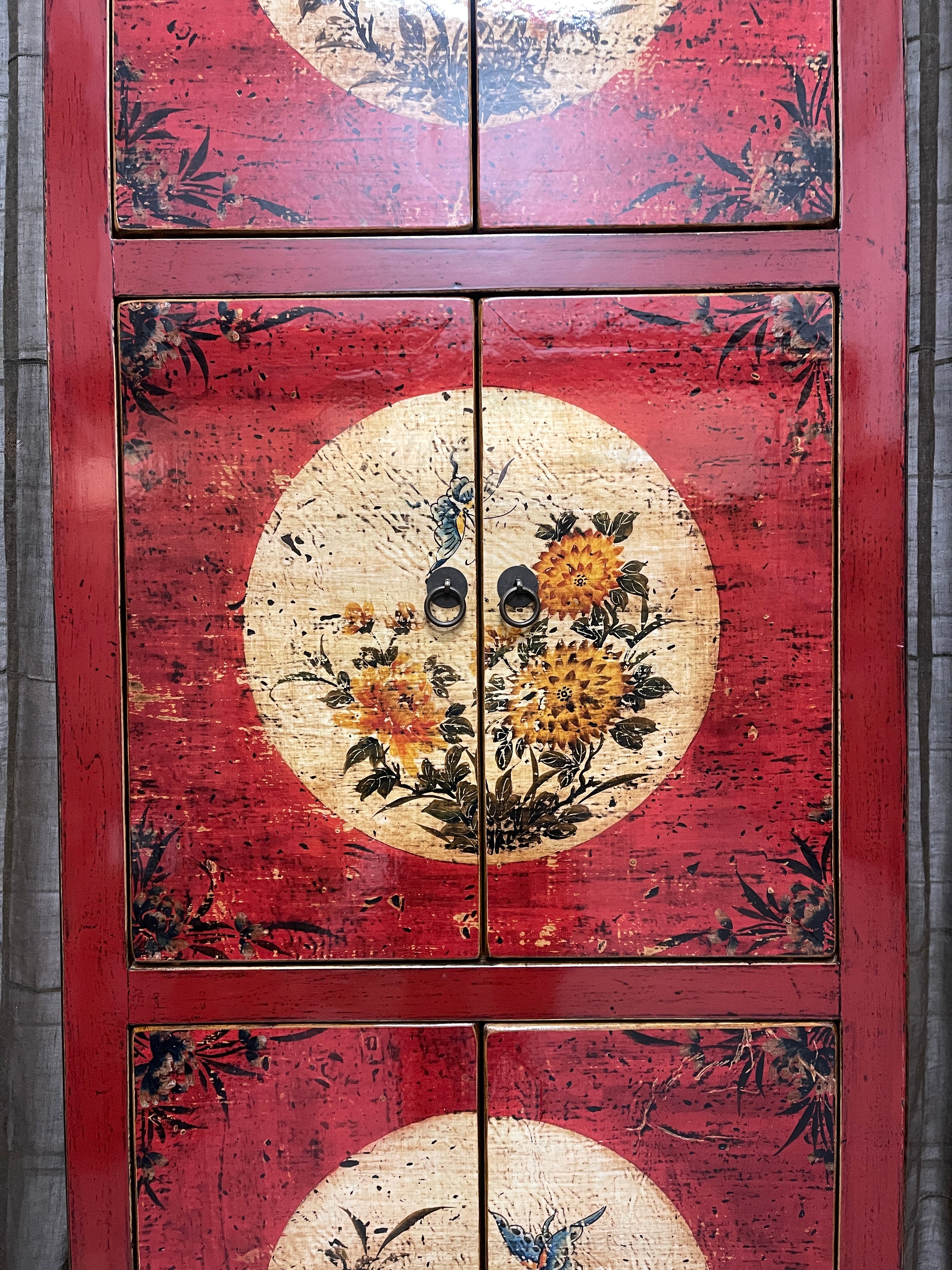 Provincial Style Chinese Red Lacquered Cabinet