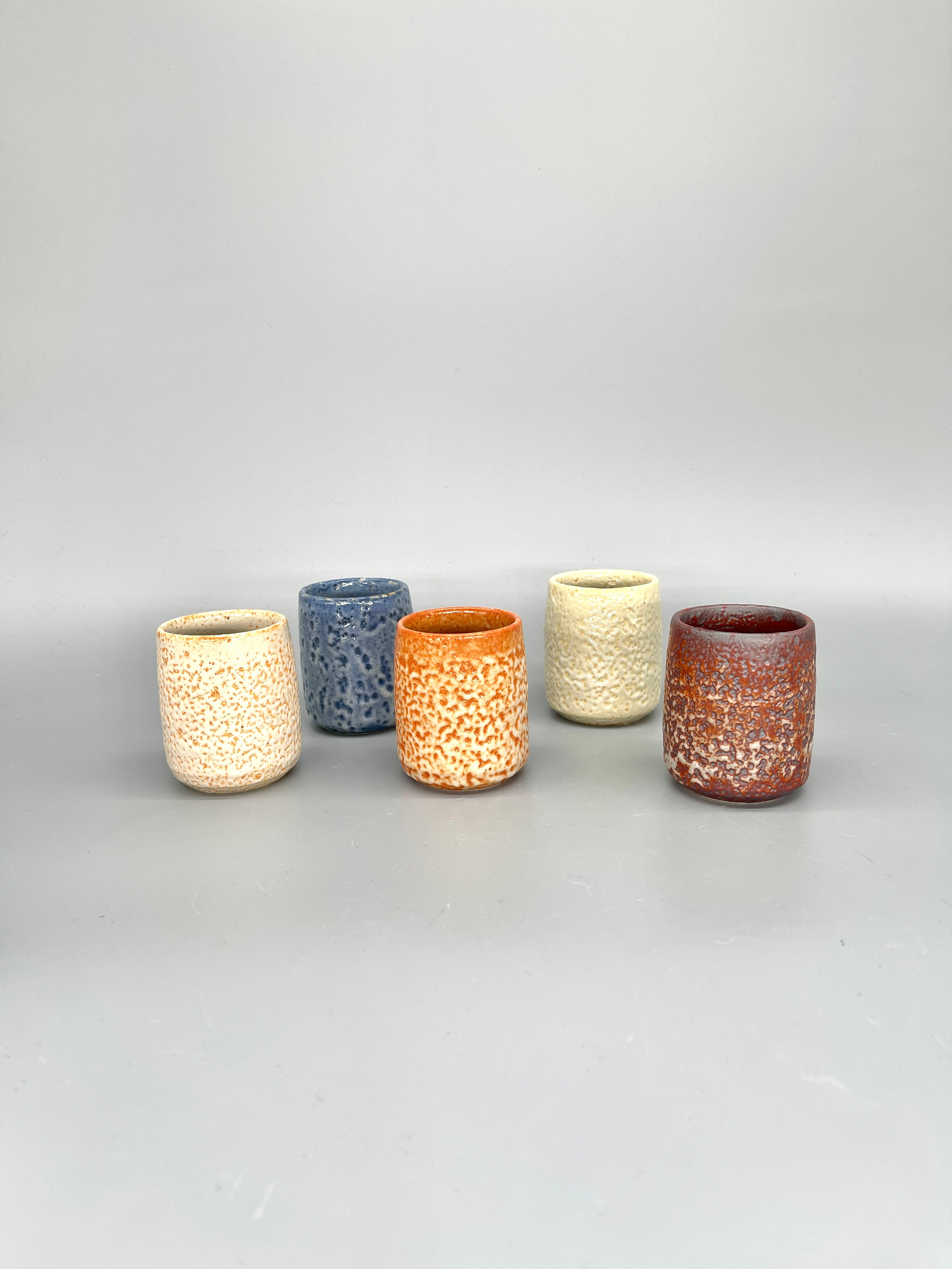 Set Of 5 Japanese Sake Cups - Shino Glaze