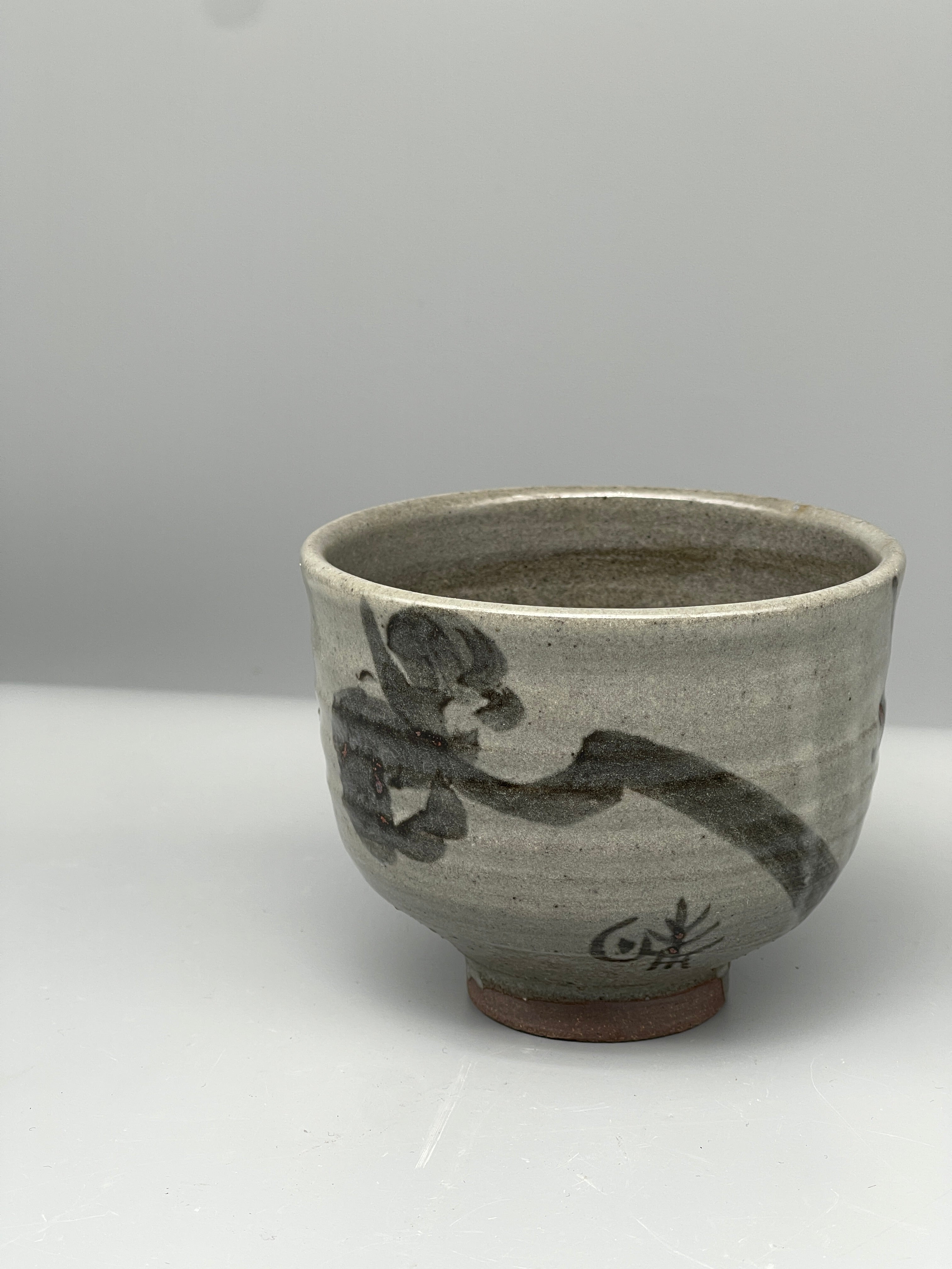 Vintage Japanese Chawan Tea Bowl - Stoneware, Painted Floral Motif