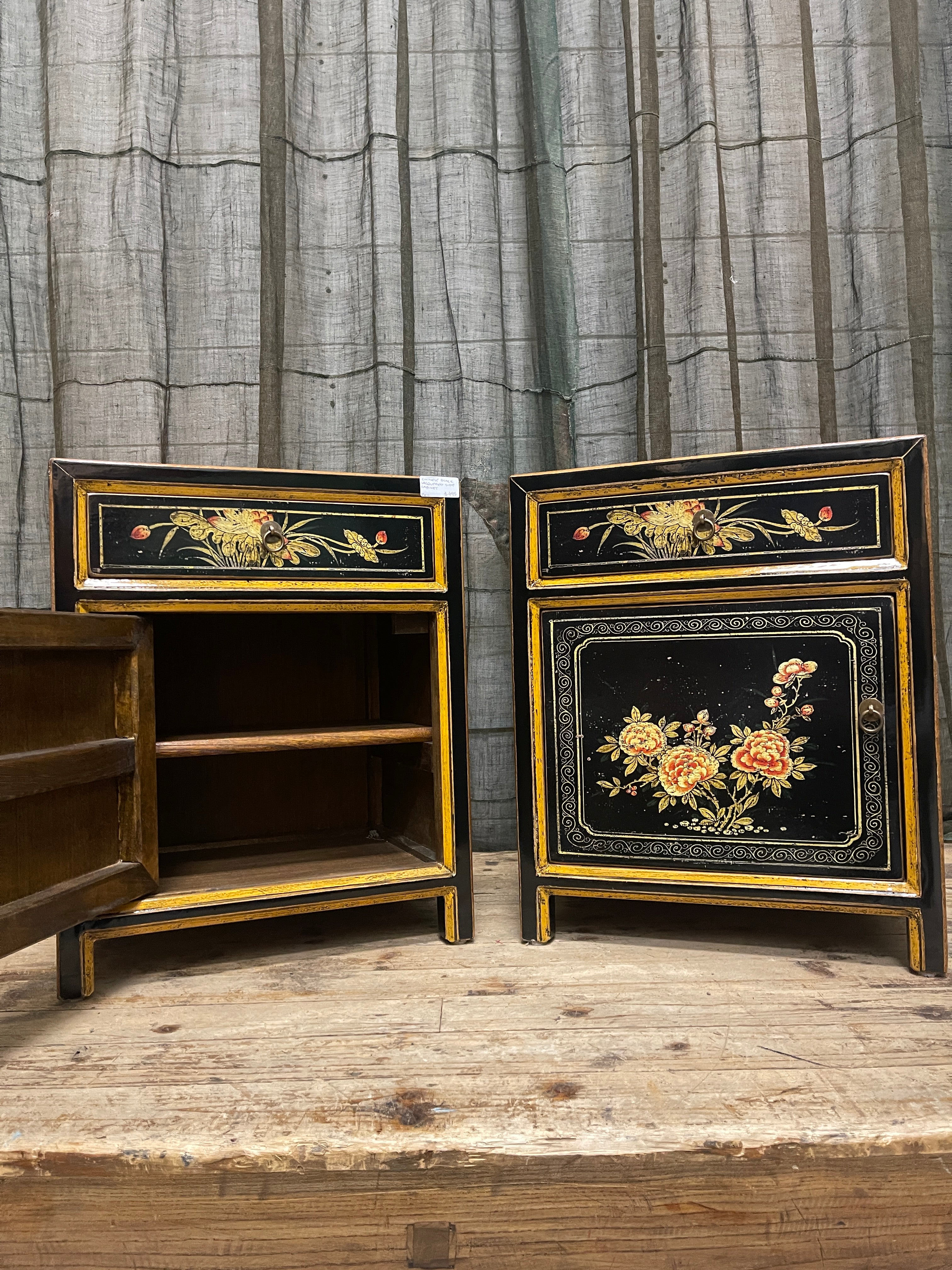 Chinese Black Lacquered Side Cabinet