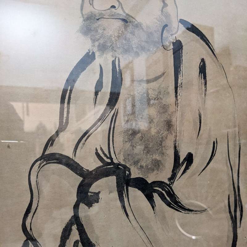 Japanese Mid Century Framed Daruma Sumi-e Painting