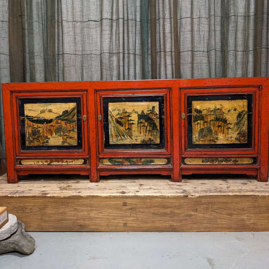 Antique Chinese Red Lacquered Sideboard - Elm | c.1900