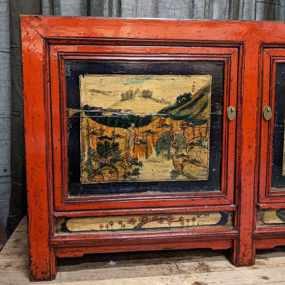 Antique Chinese Red Lacquered Sideboard - Elm | c.1900