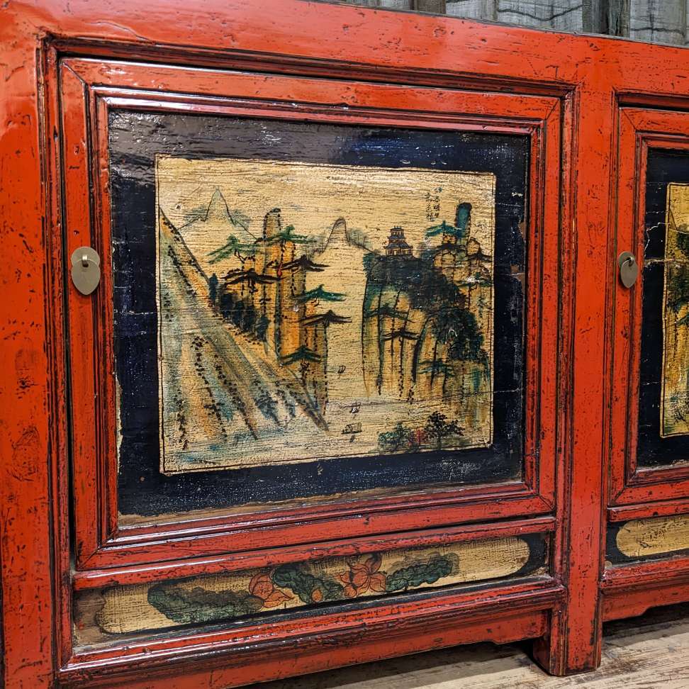 Antique Chinese Red Lacquered Sideboard - Elm | c.1900