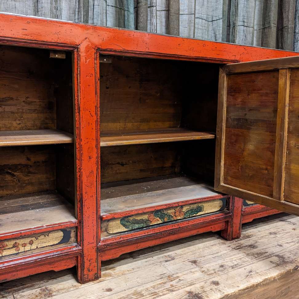 Antique Chinese Red Lacquered Sideboard - Elm | c.1900