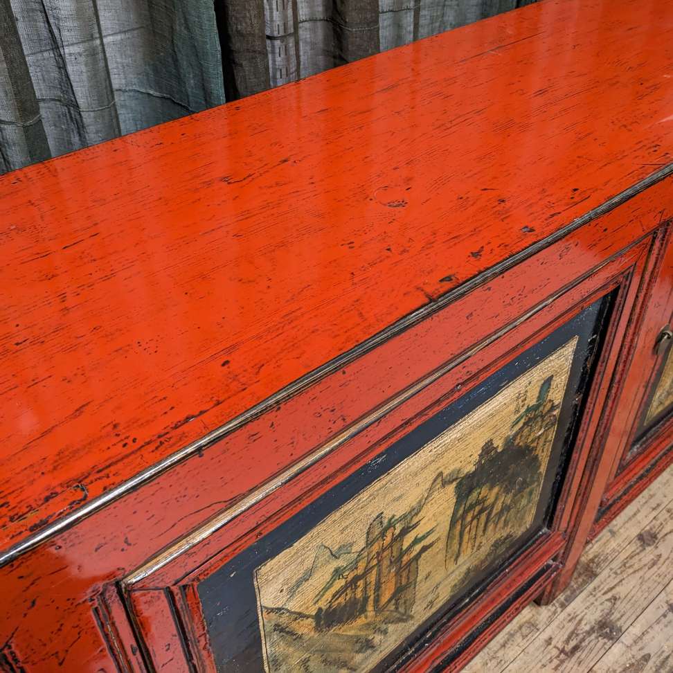 Antique Chinese Red Lacquered Sideboard - Elm | c.1900