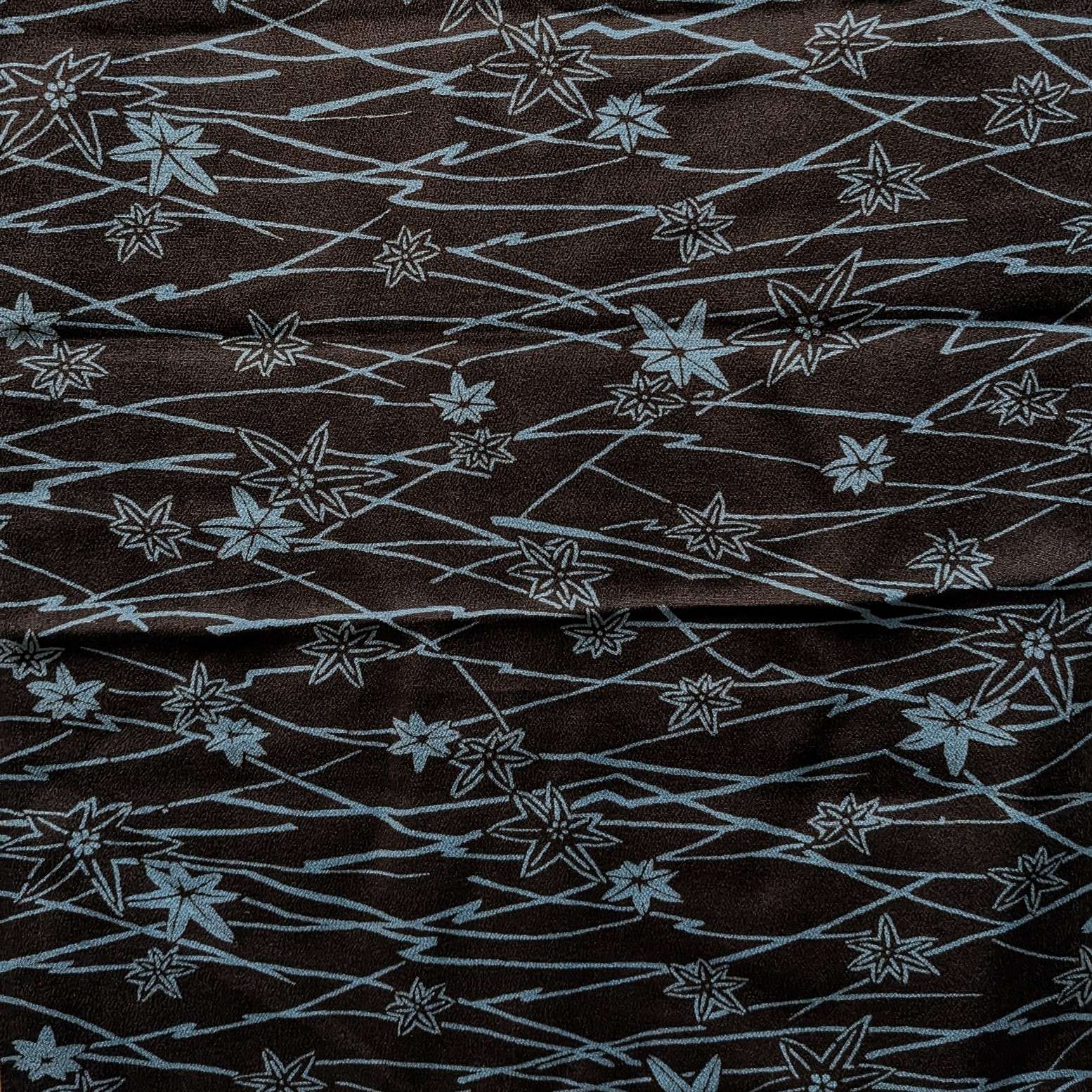 Japanese Silk Fabric, Black & Blue Maple Leaves Pattern