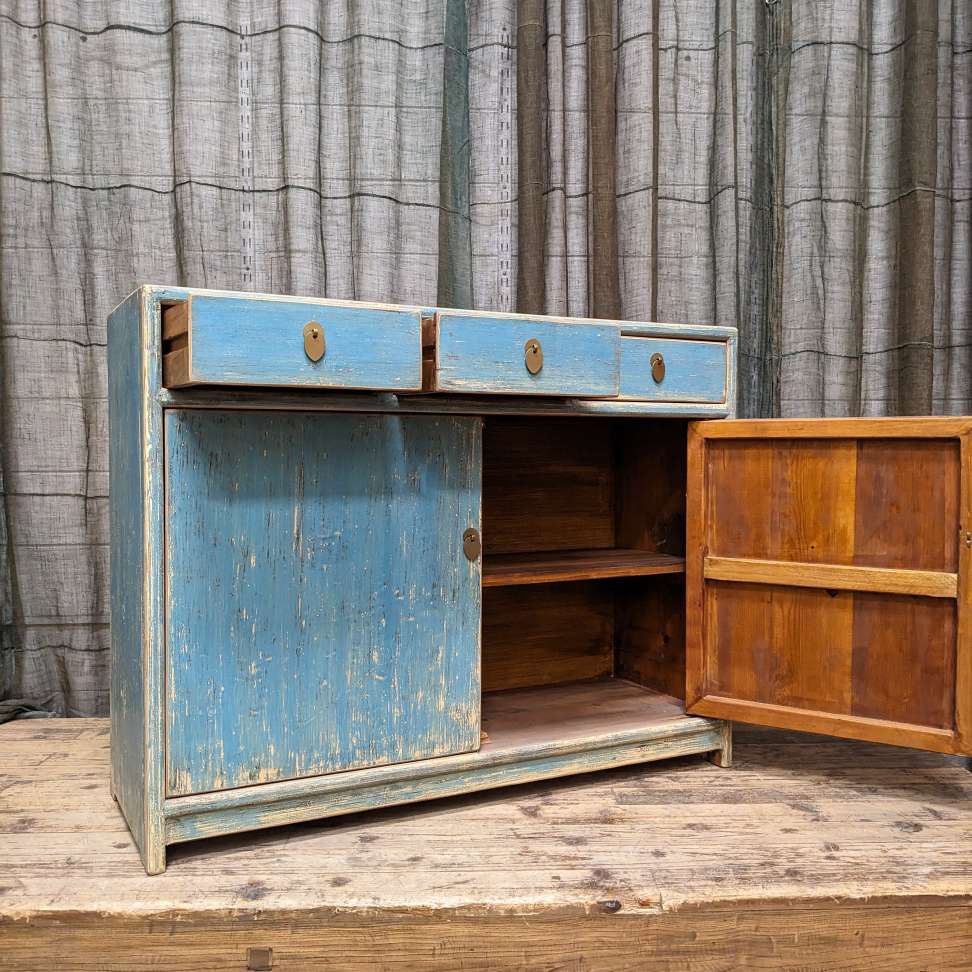 Chinese Blue Painted Cabinet, Recycled Timber