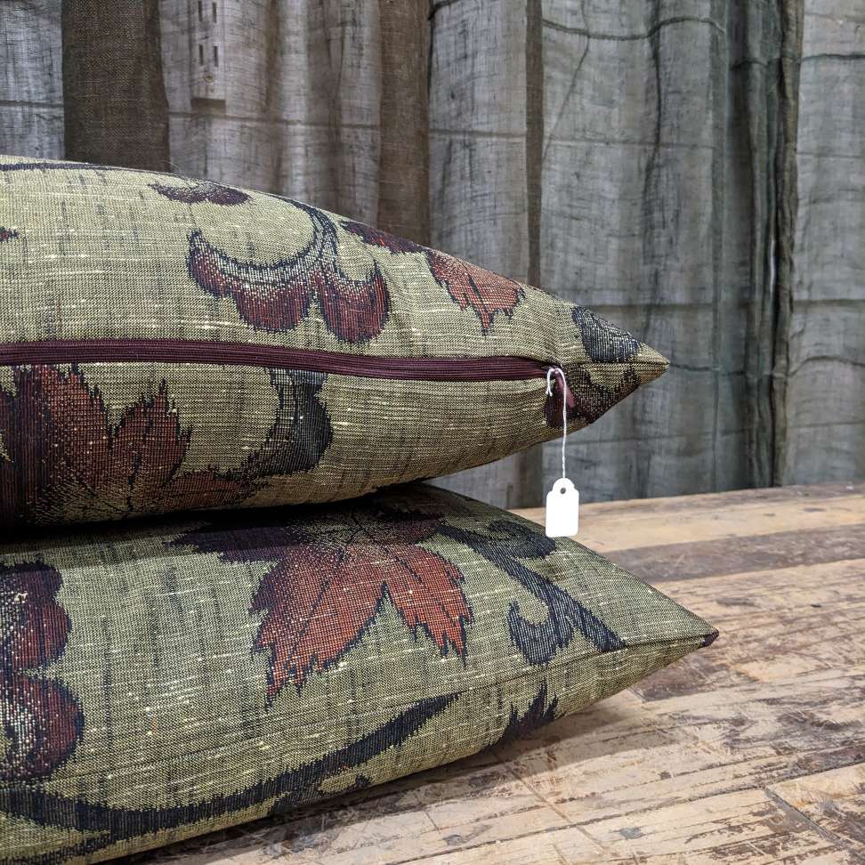 Throw Cushion, Vintage Japanese Wool Cover - Karakusa Plant Pattern