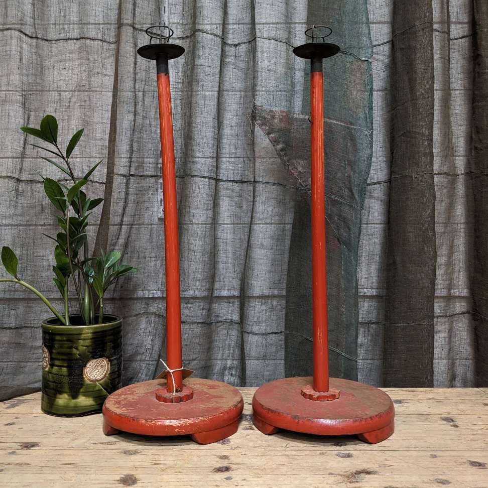 Pair Of Lacquered Japanese Candle Stands