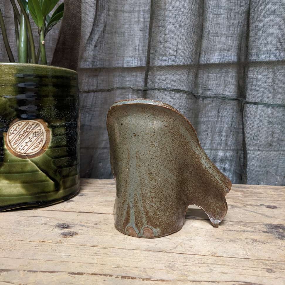 Vintage Small Unique Japanese Ikebana Vase - Brown Glaze