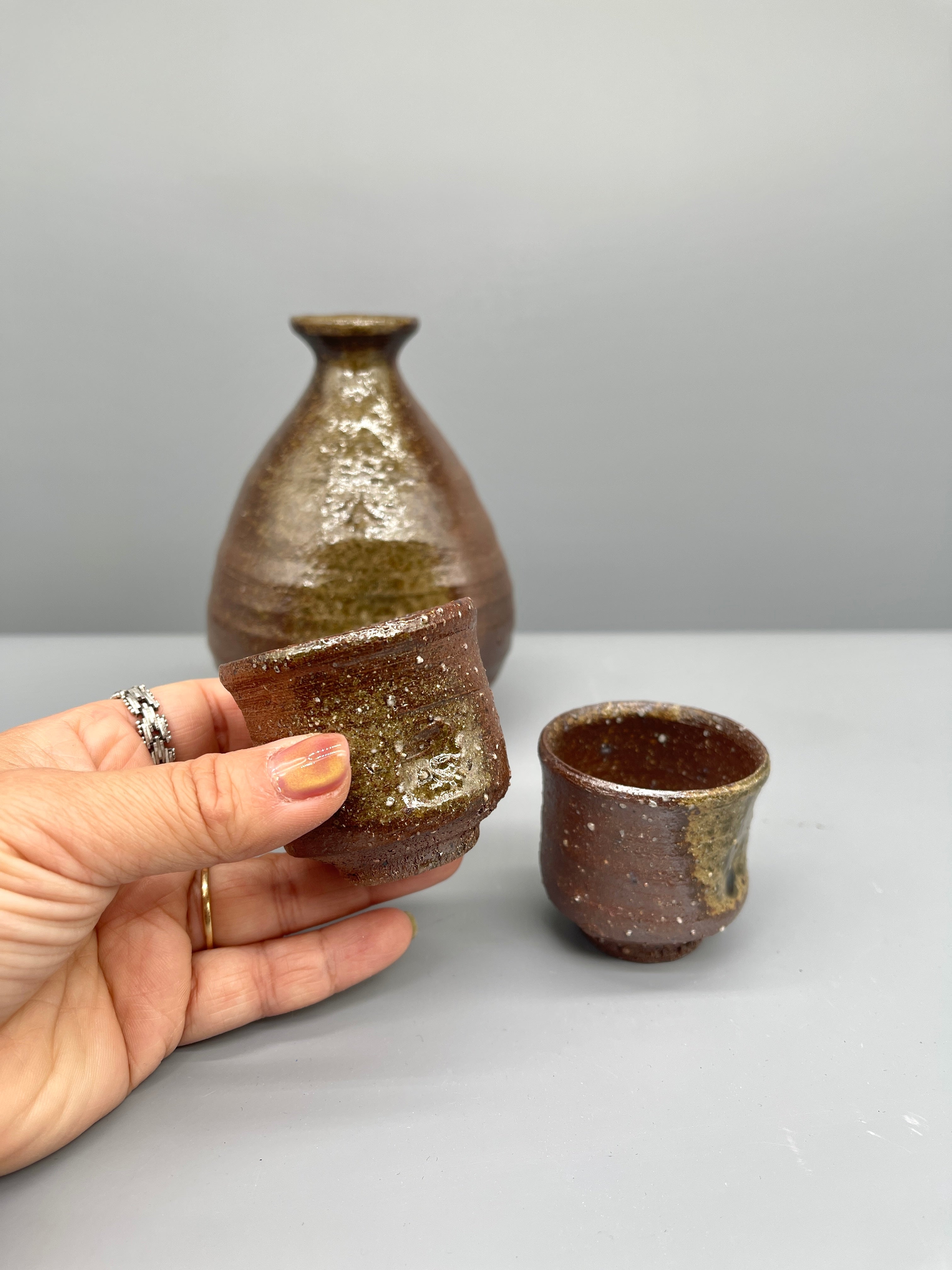 Japanese Sake Cup & Pourer - Tamba Ware
