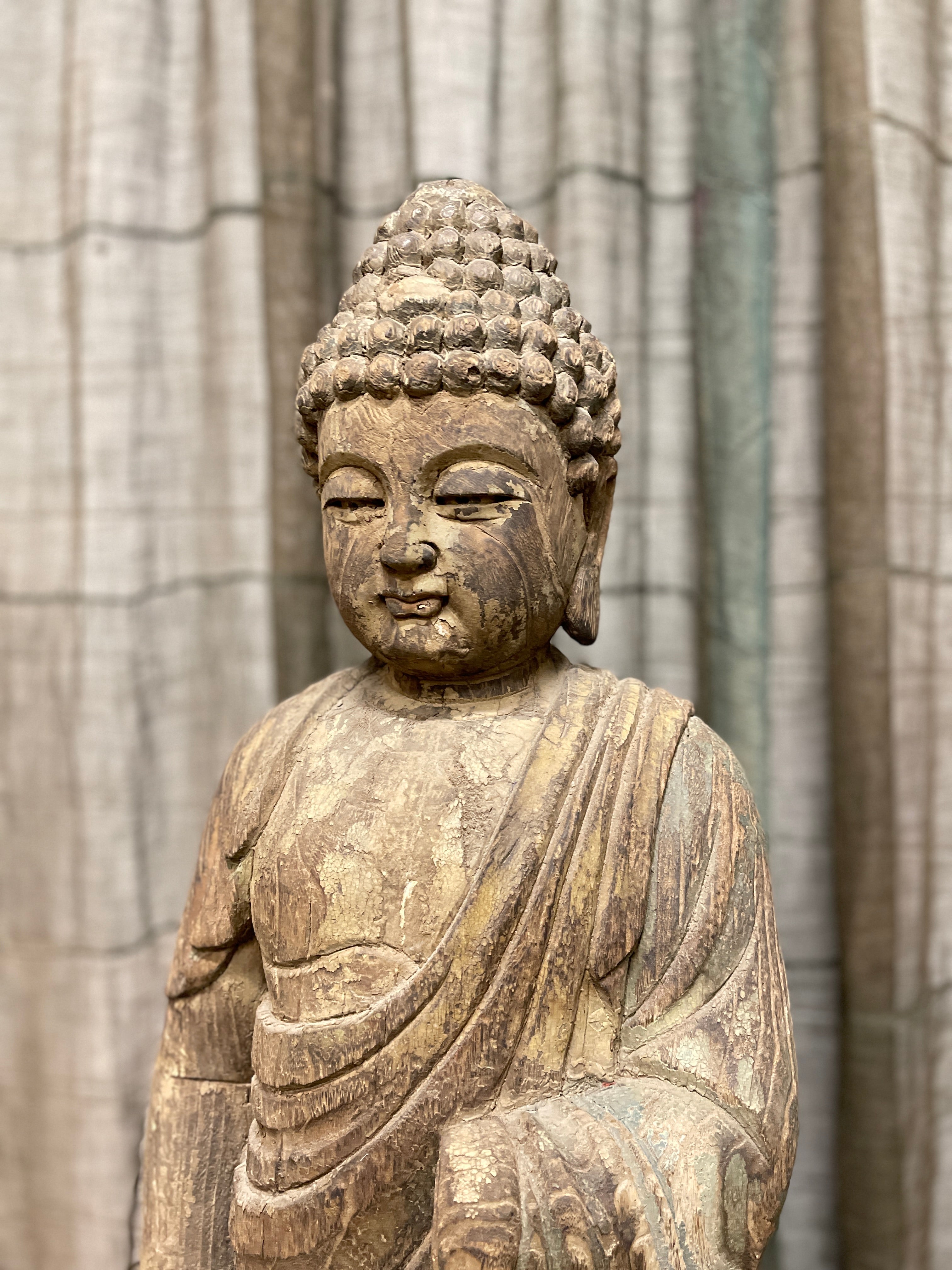 Chinese Standing Buddha Statue - Carved Wood