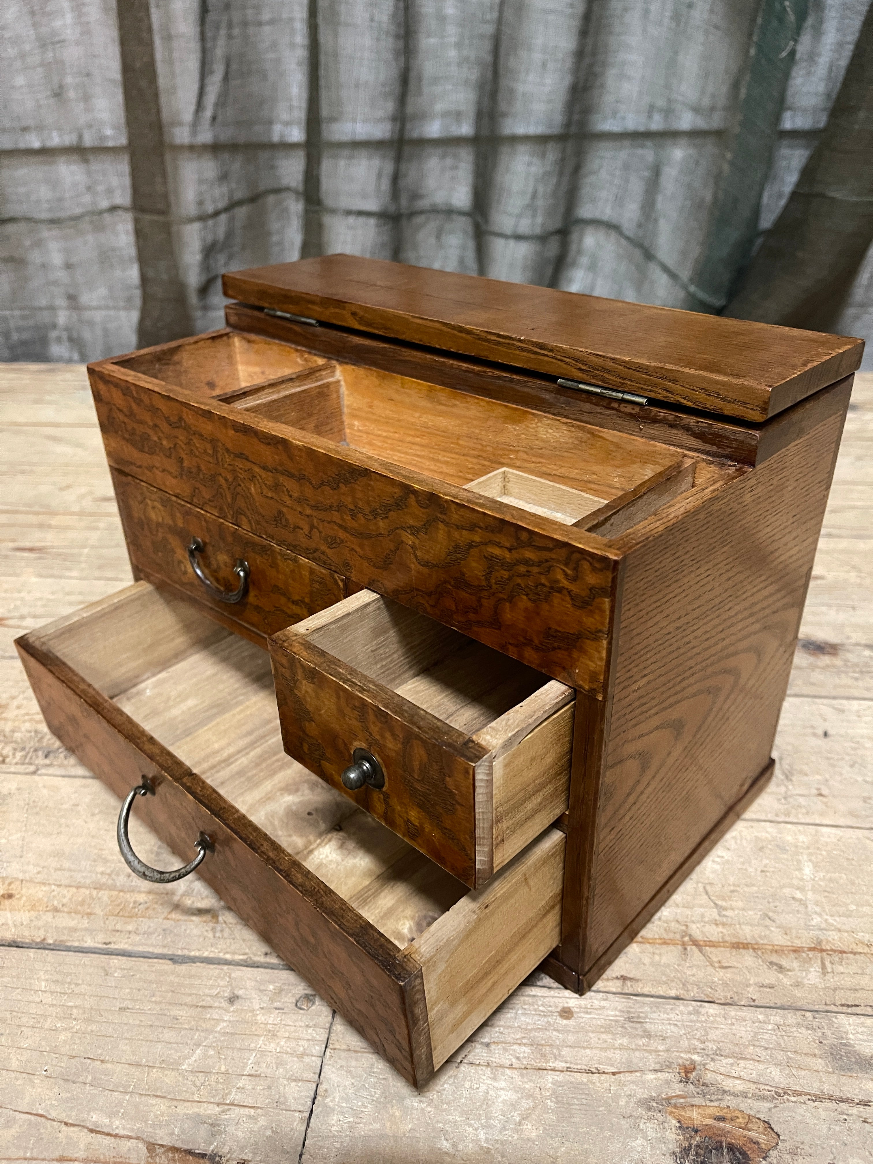 Vintage Japanese Sewing Box, Hari Bako - Elm | 1950's