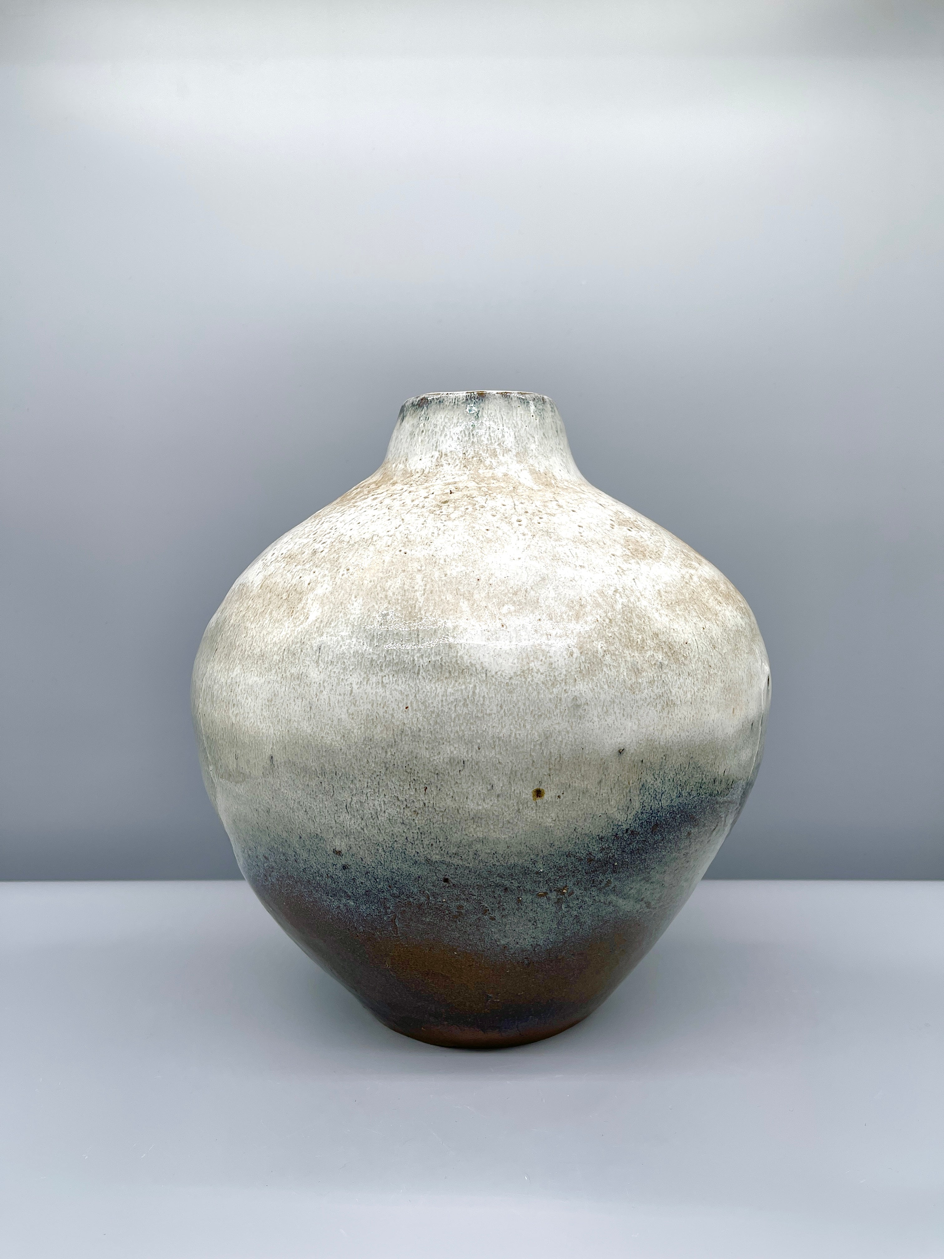 Large Vintage Japanese Ikebana Vase - Blue & White Glaze