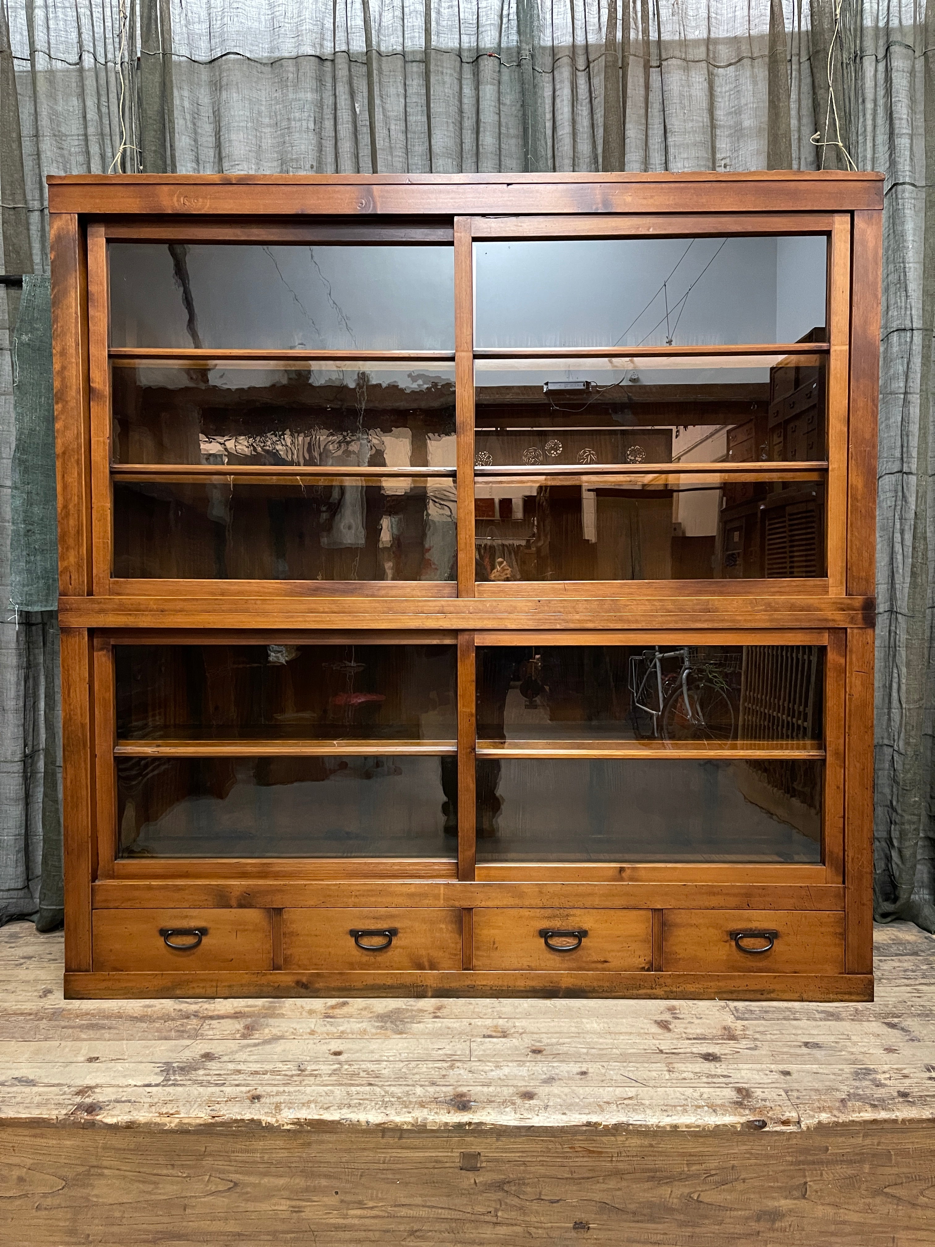 Antique Japanese Shop Display Cabinet - Cypress | Meiji