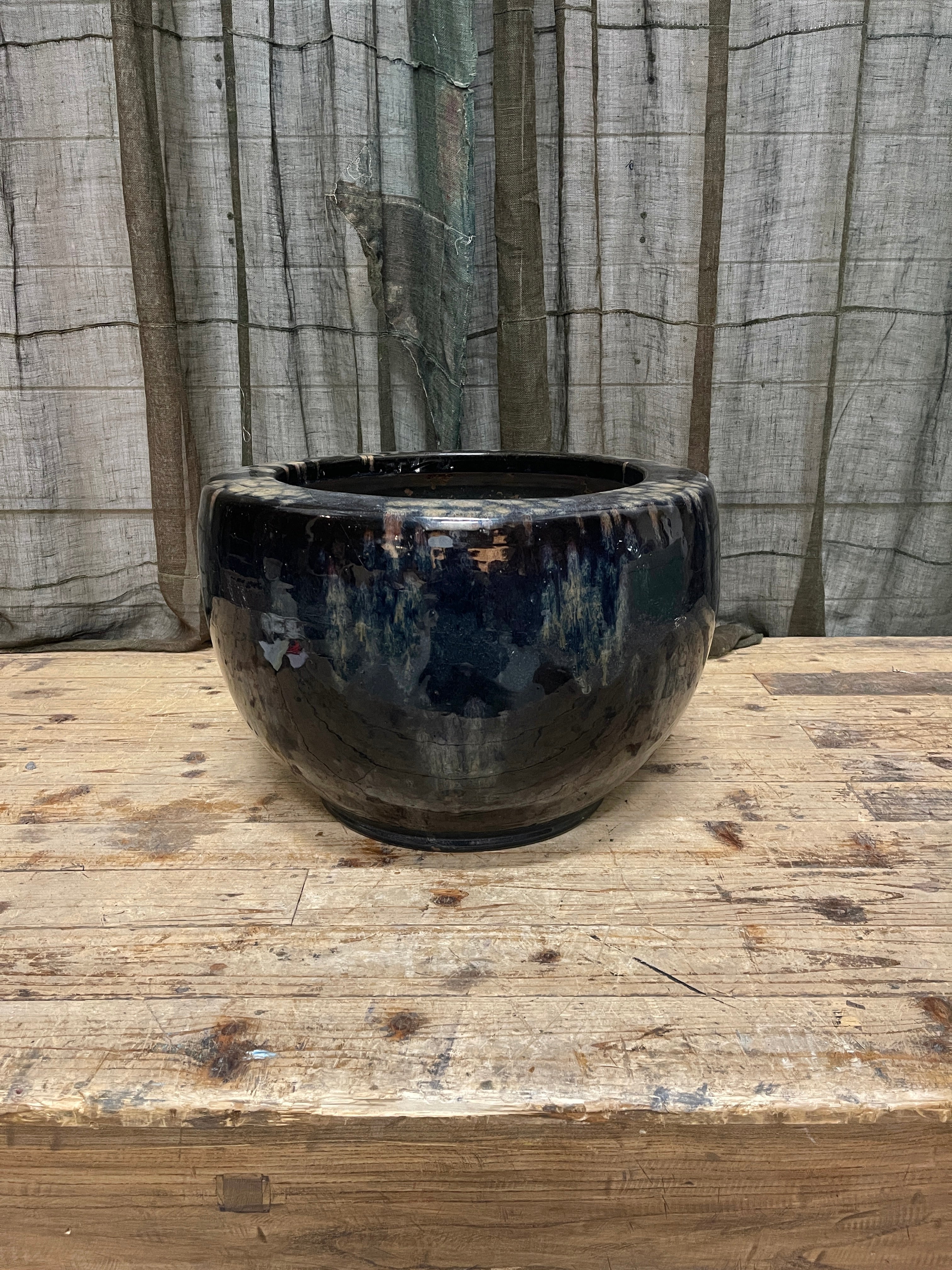 Large Japanese Porcelain Black Hibachi | c.1950