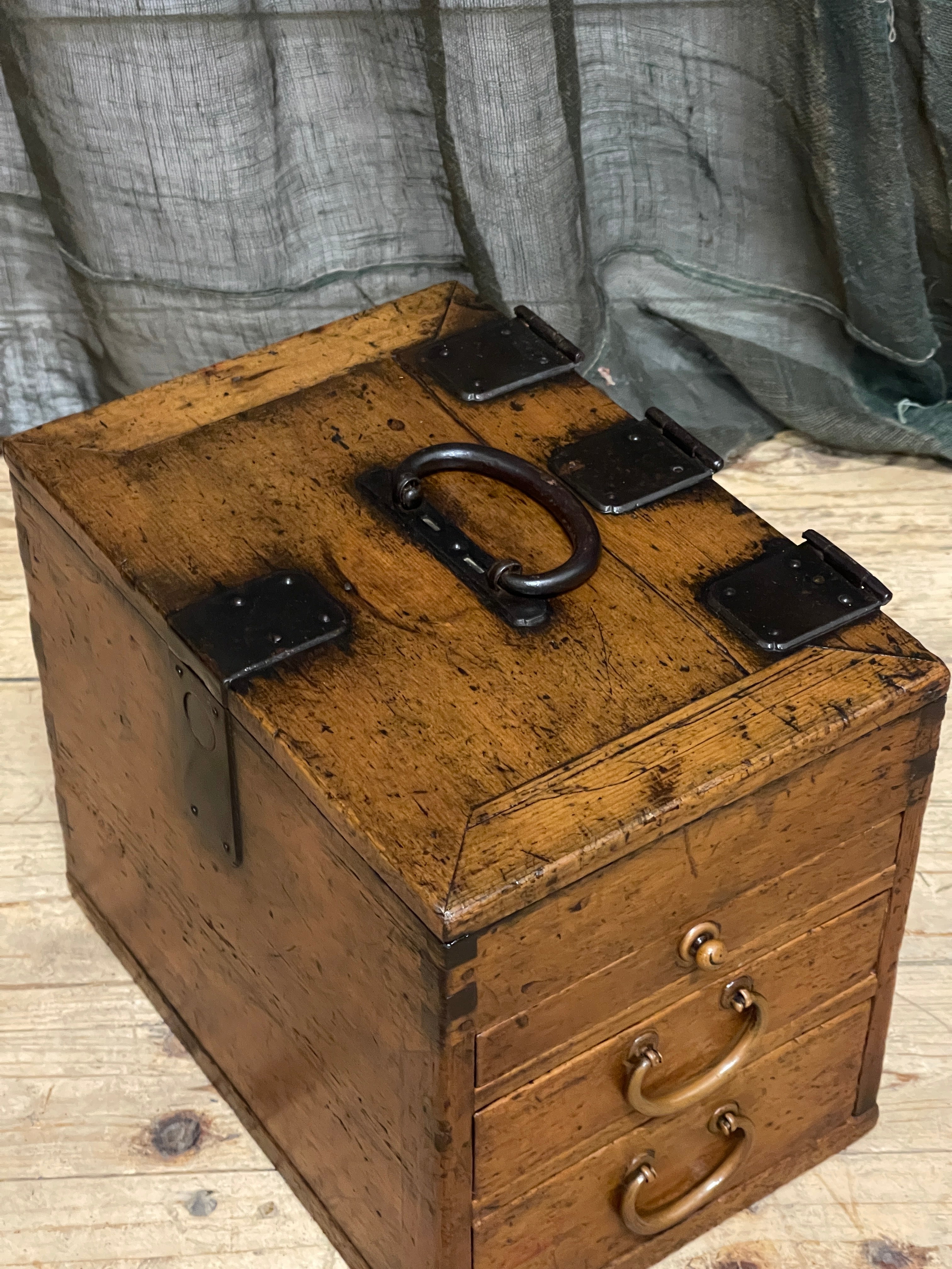 Antique Signed Japanese Suzuri Bako, Calligraphy Box - Cypress | Taisho, 1914