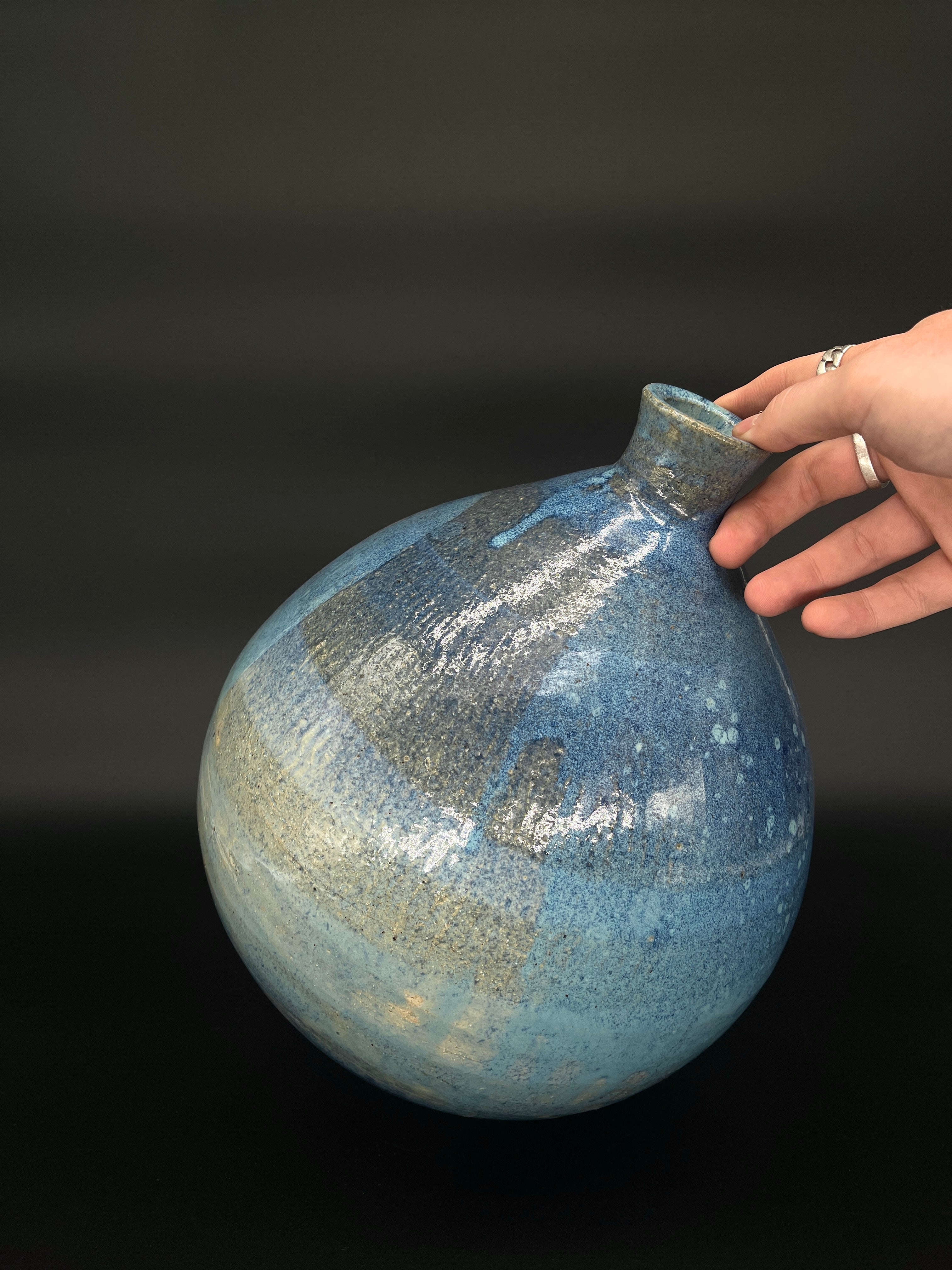 Vintage Japanese Signed Studio Pottery Vase - Blue | c.1970