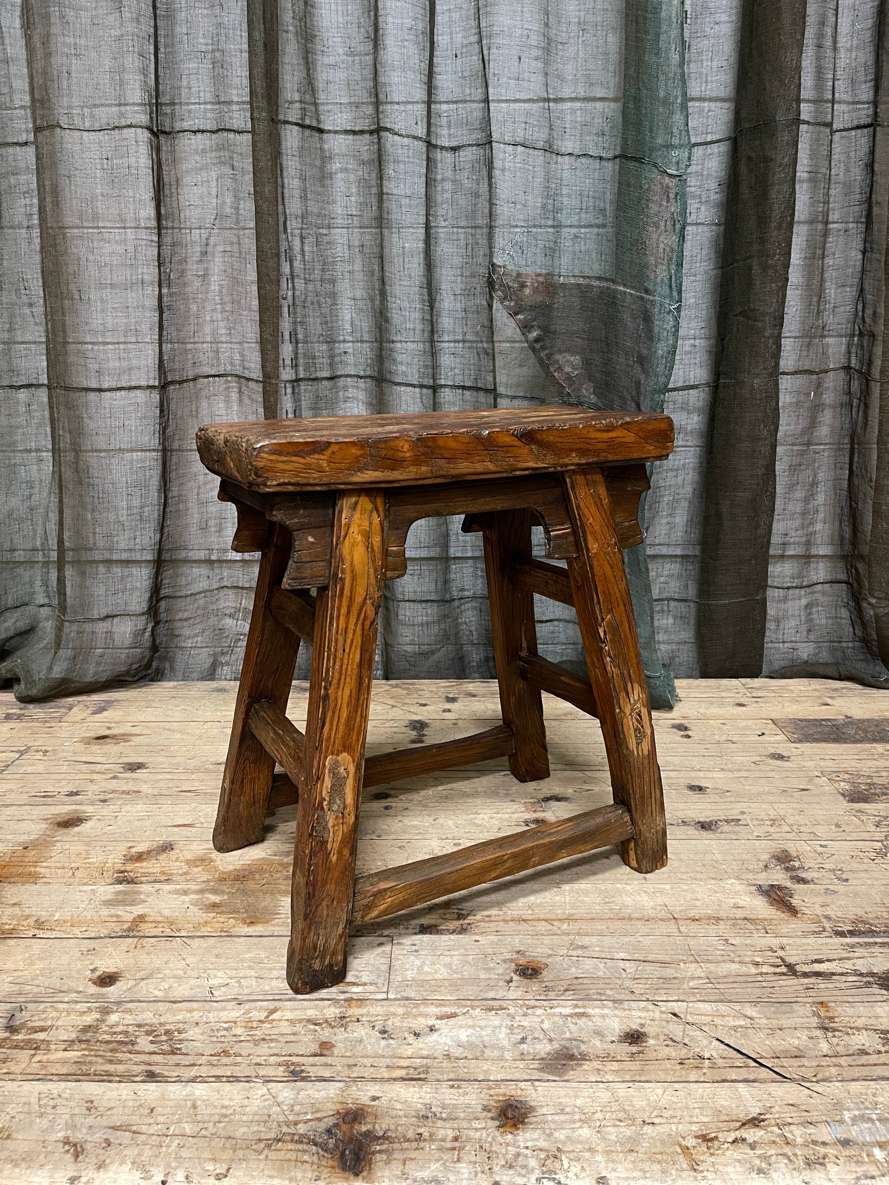 Antique Chinese Provincial Elm Stool
